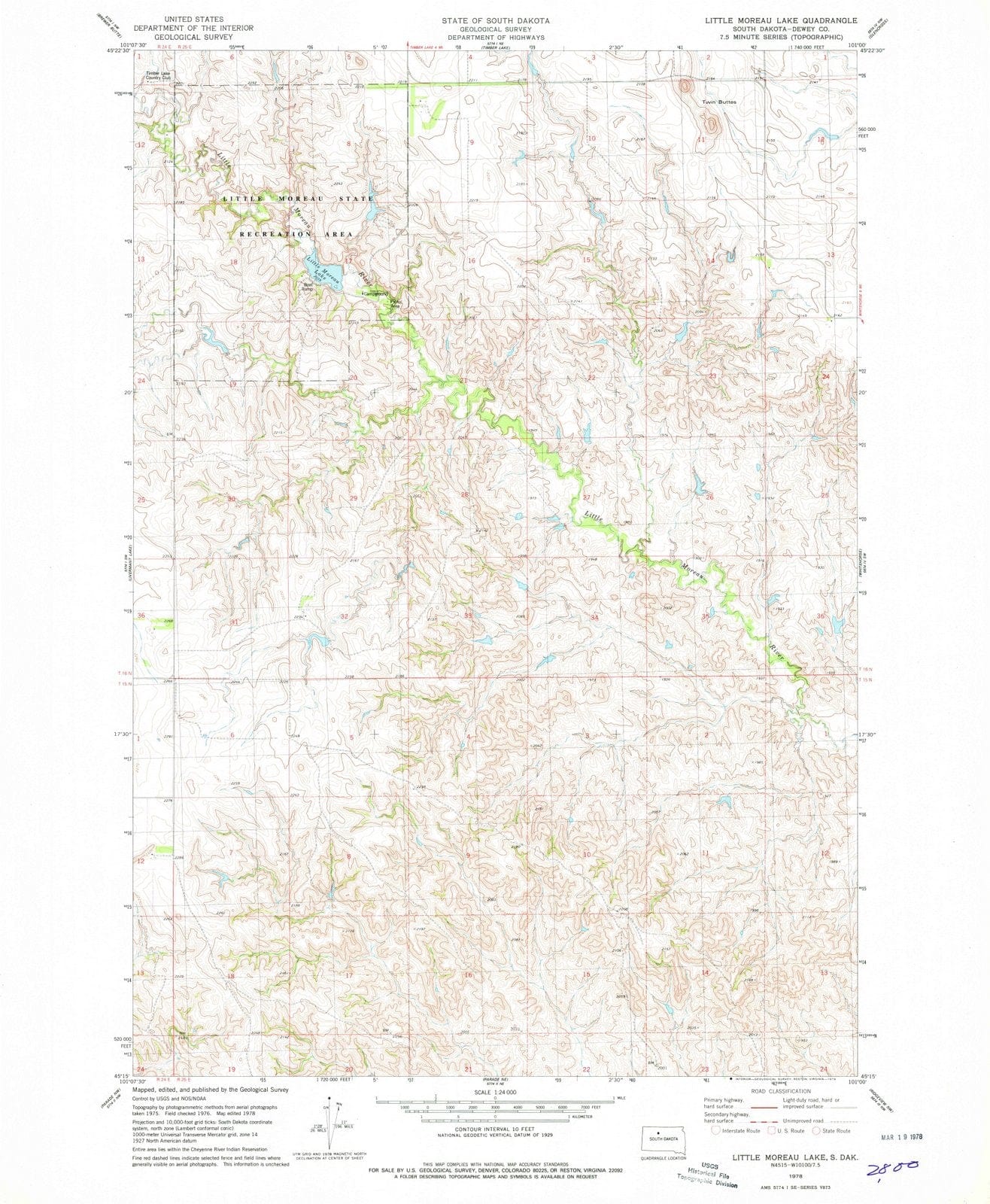 1978 Little Moreau Lake, SD - South Dakota - USGS Topographic Map