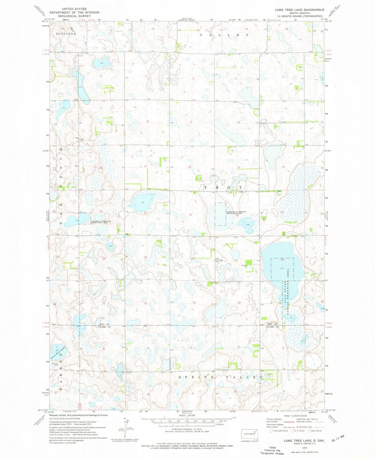 1973 Lone Tree Lake, SD - South Dakota - USGS Topographic Map