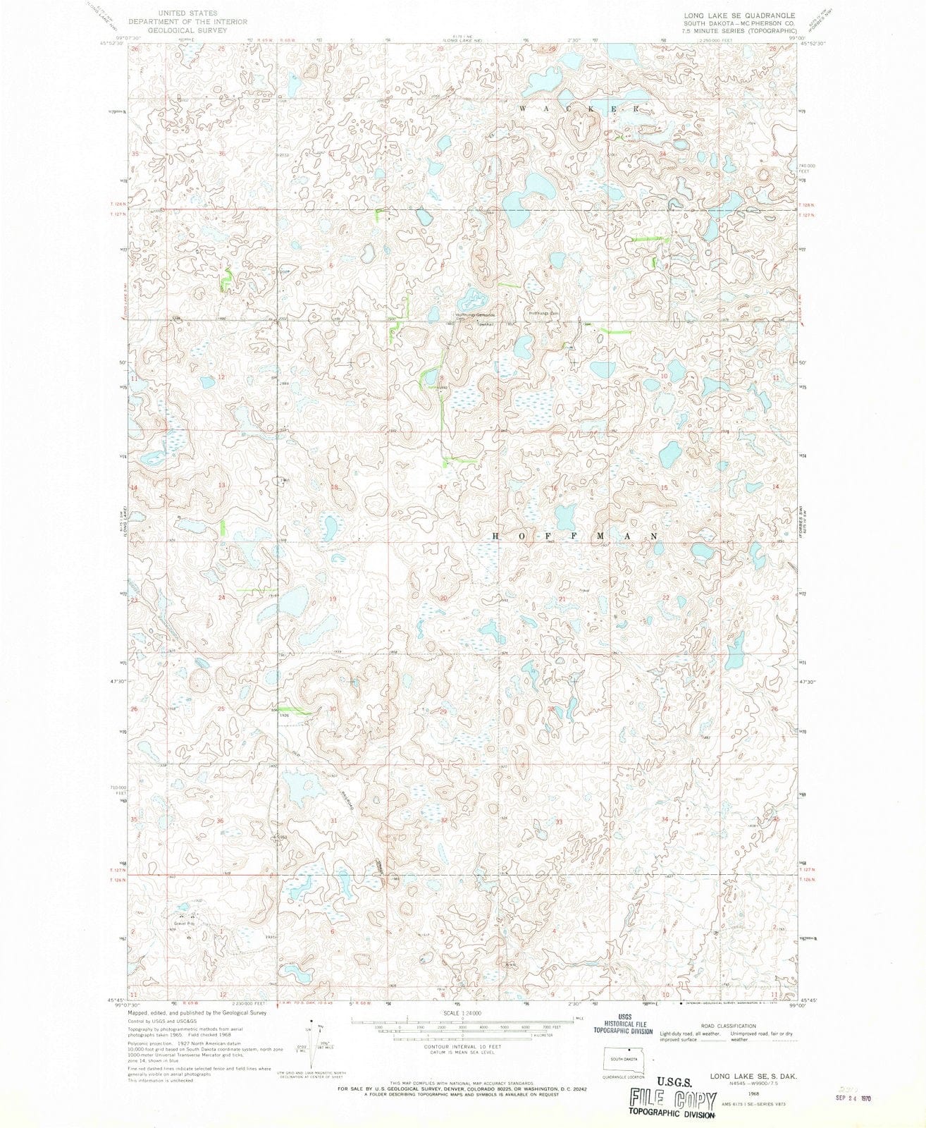 1968 Long Lake, SD - South Dakota - USGS Topographic Map