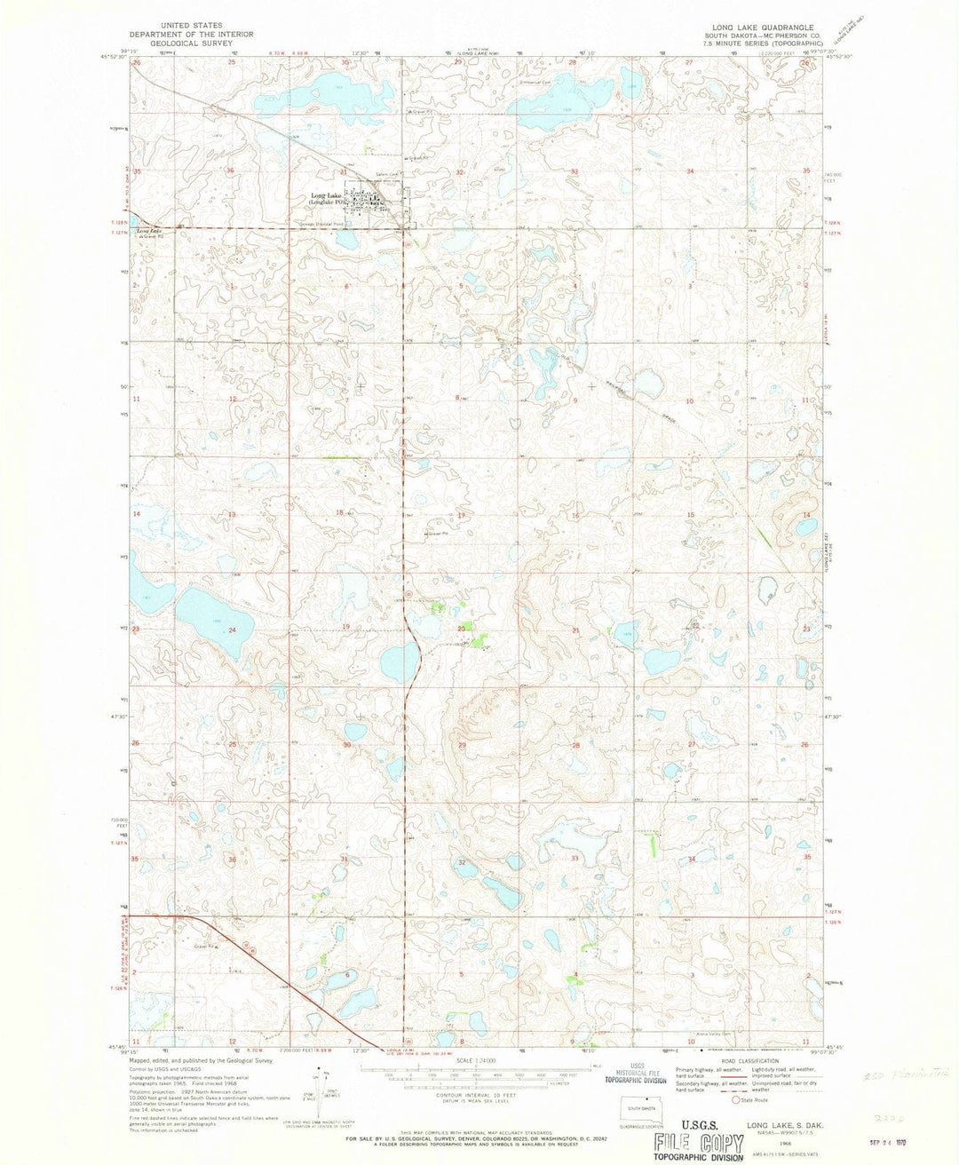 1968 Long Lake, SD - South Dakota - USGS Topographic Map