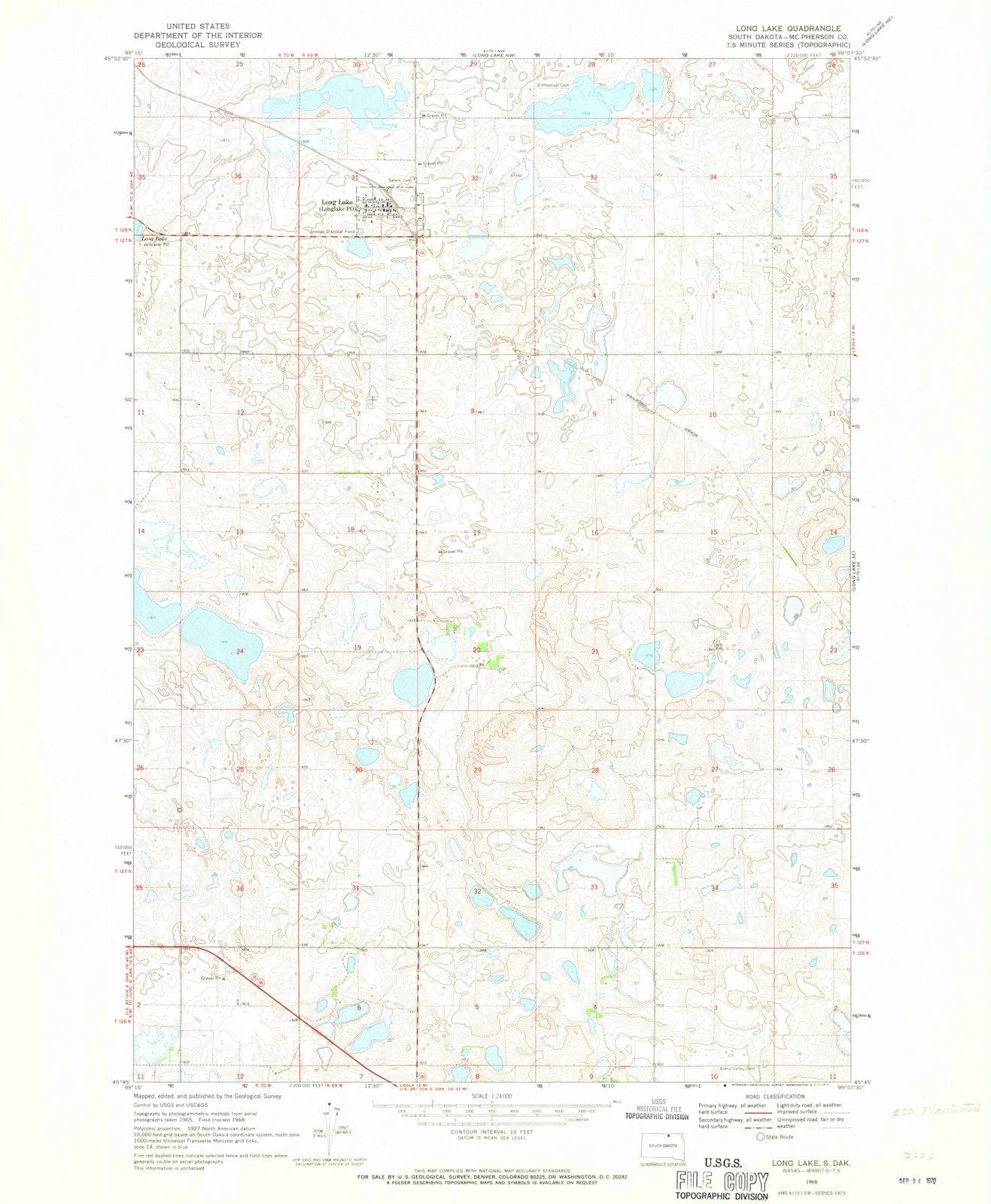 1968 Long Lake, SD - South Dakota - USGS Topographic Map