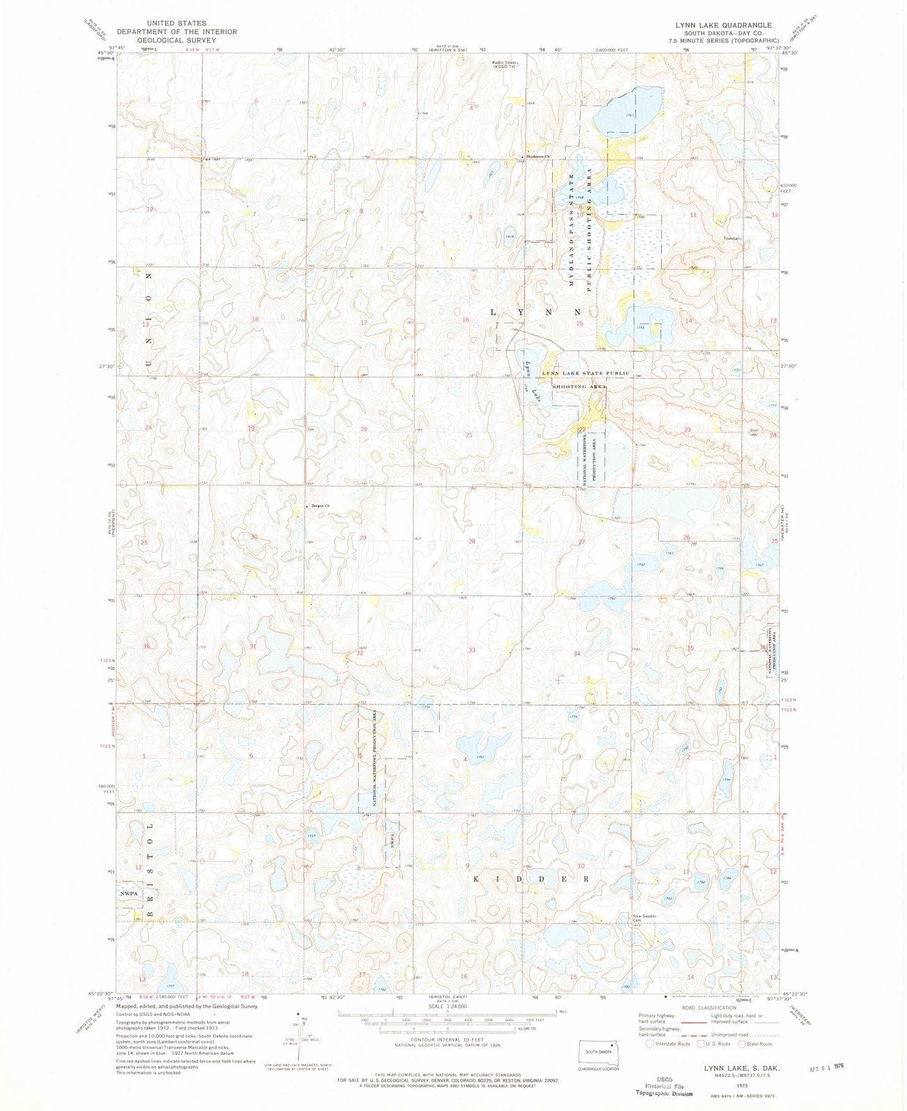 1973 Lynn Lake, SD - South Dakota - USGS Topographic Map