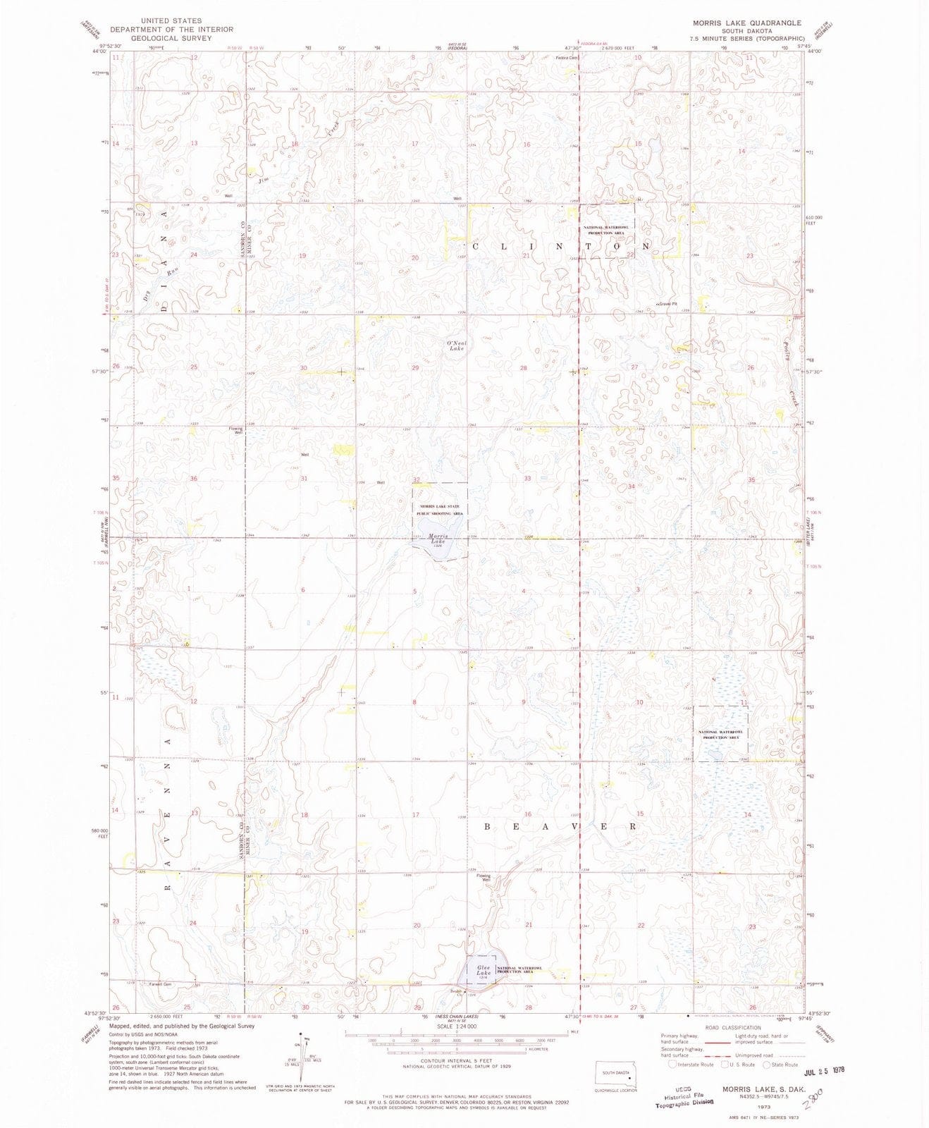 1973 Morris Lake, SD - South Dakota - USGS Topographic Map