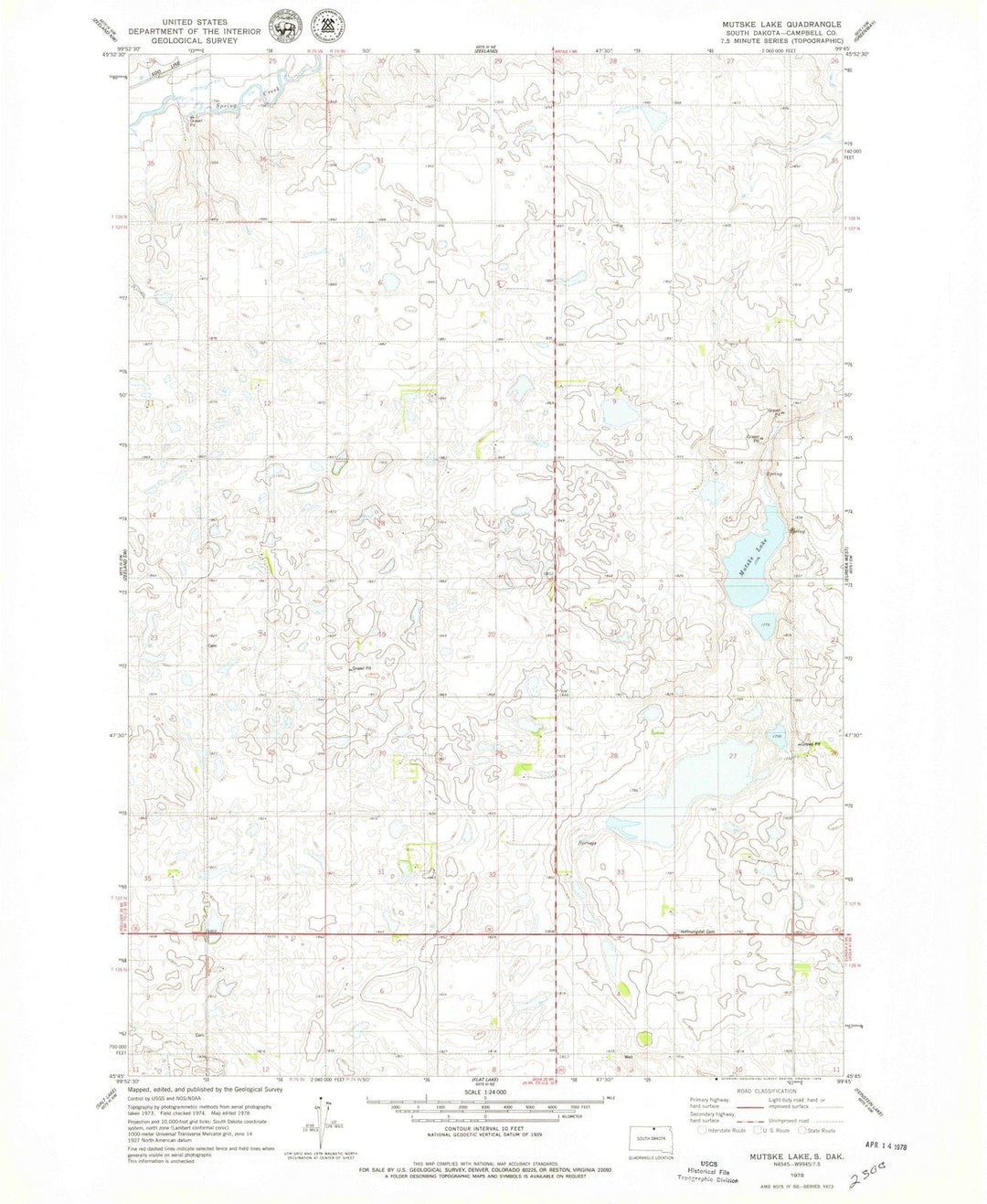 1978 Mutske Lake, SD - South Dakota - USGS Topographic Map