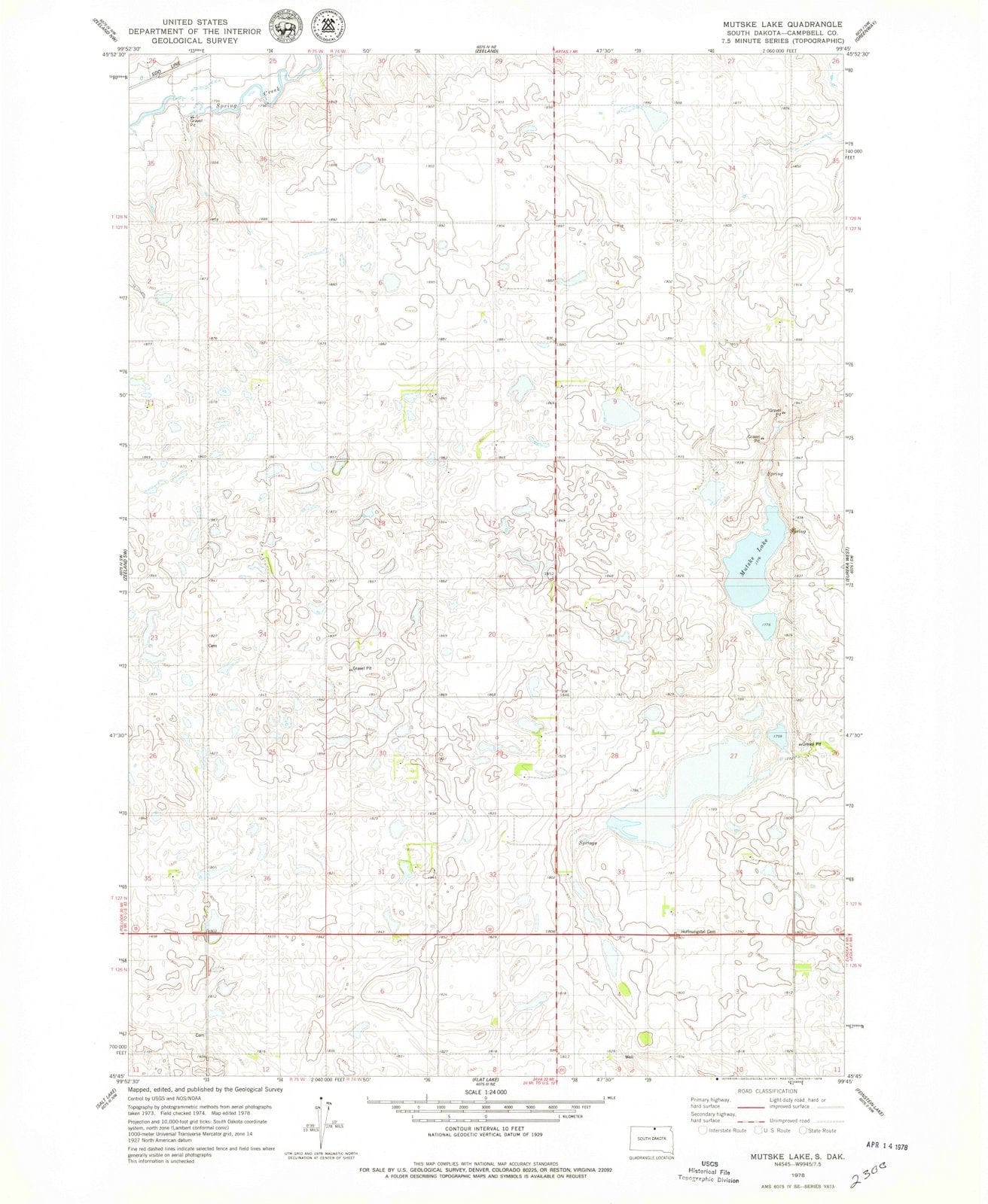 1978 Mutske Lake, SD - South Dakota - USGS Topographic Map