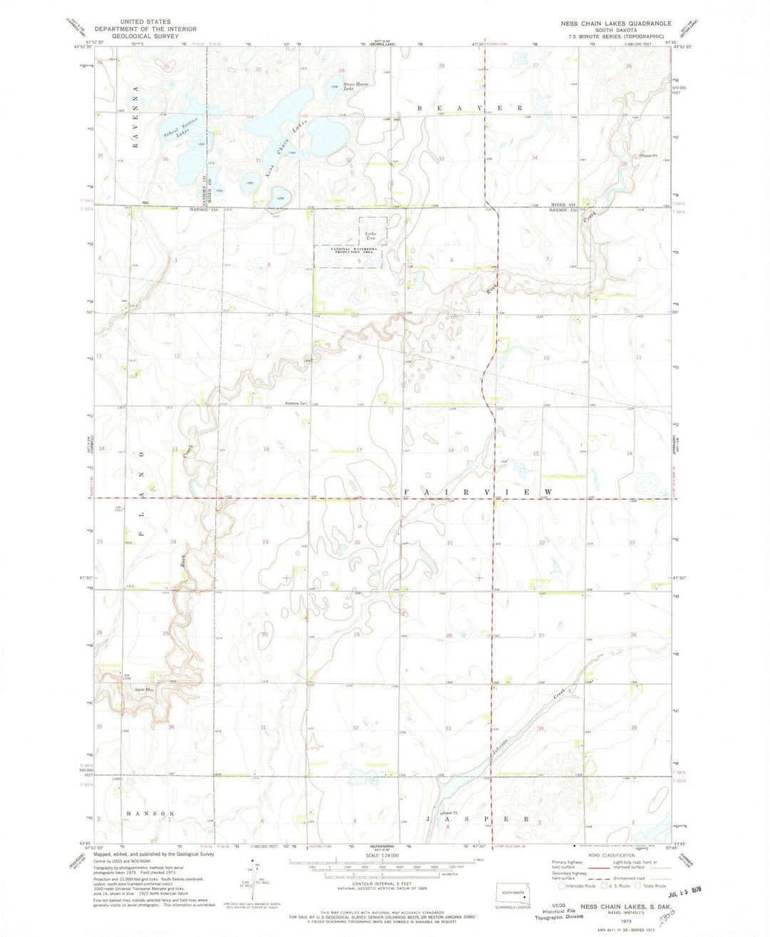 1973 Ness Chain Lakes, SD - South Dakota - USGS Topographic Map