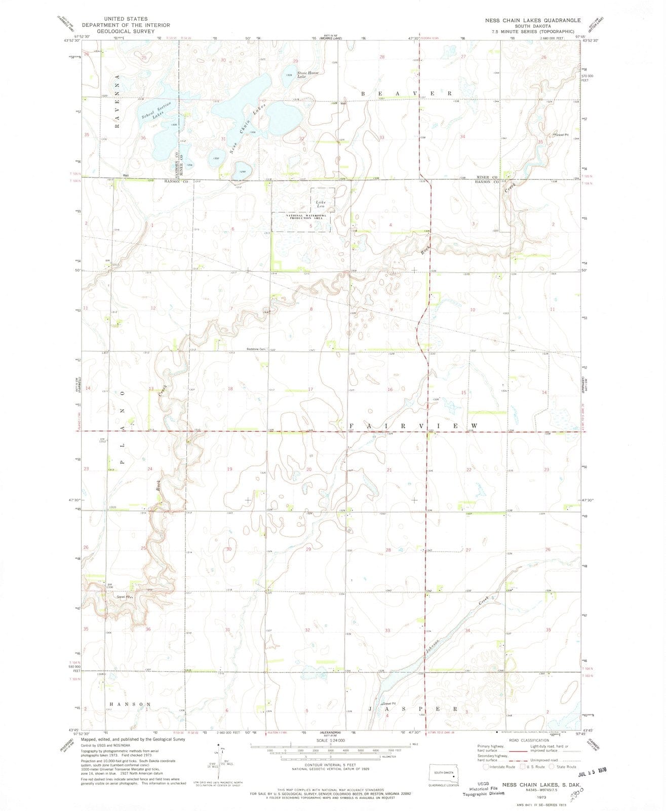 1973 Ness Chain Lakes, SD - South Dakota - USGS Topographic Map