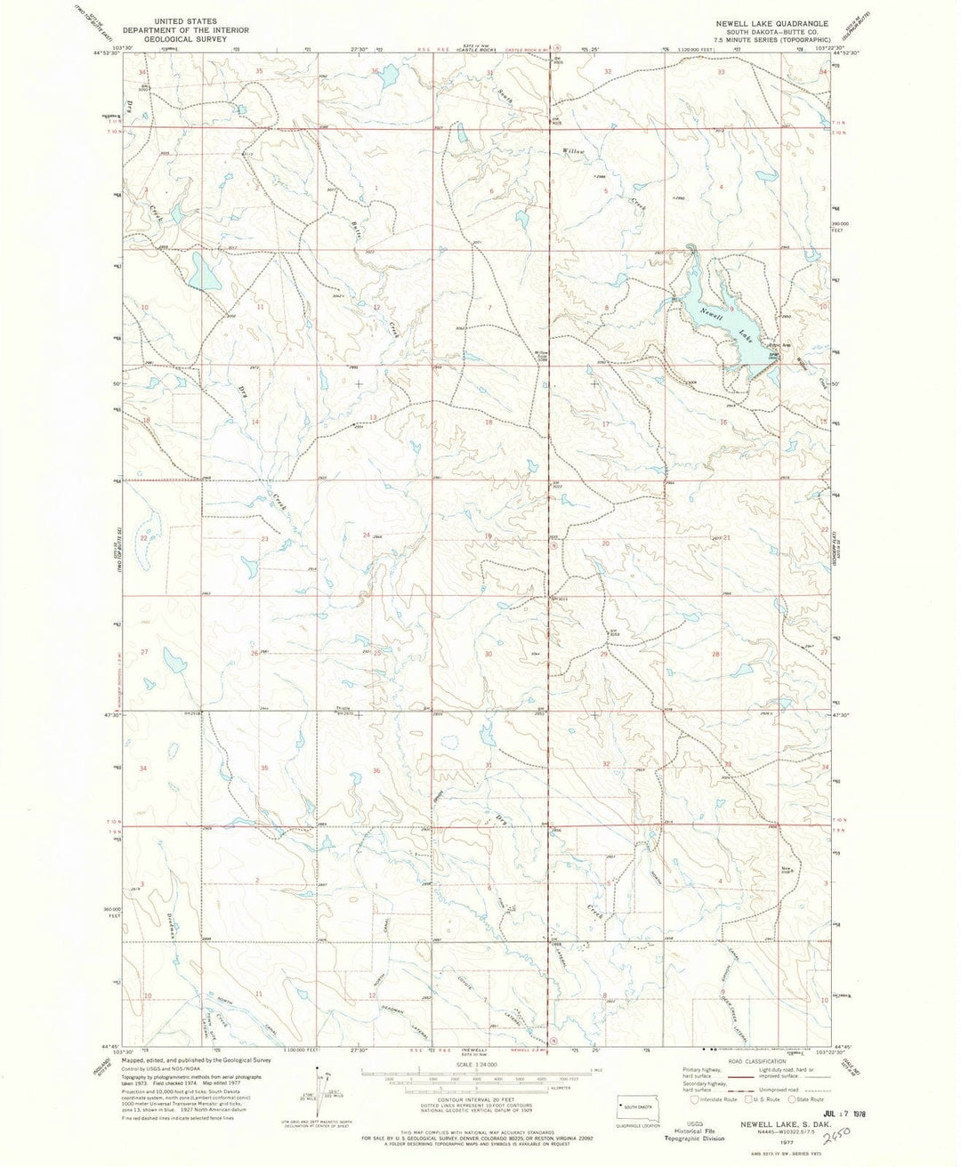 1977 Newell Lake, SD - South Dakota - USGS Topographic Map