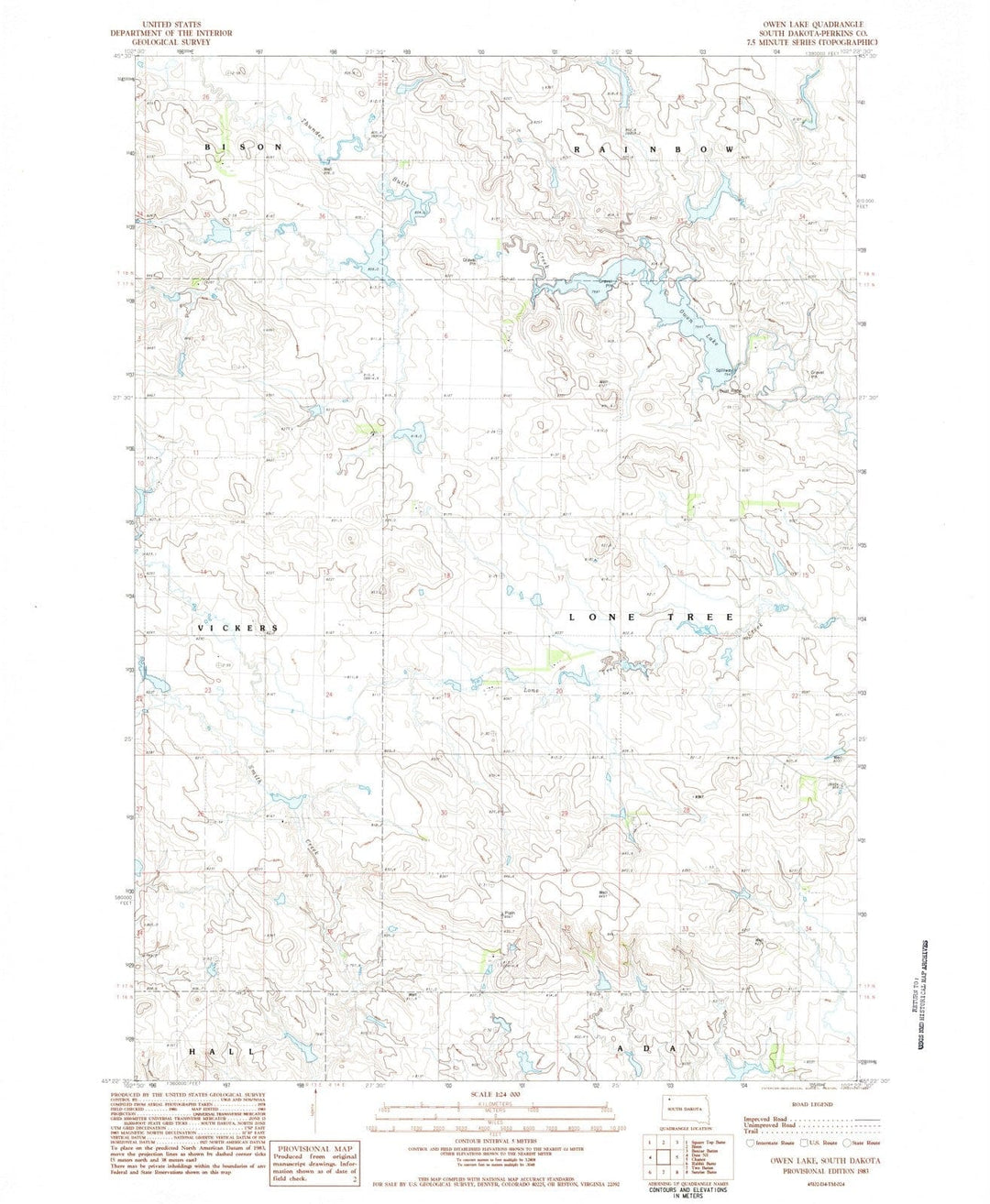 1983 Owen Lake, SD - South Dakota - USGS Topographic Map