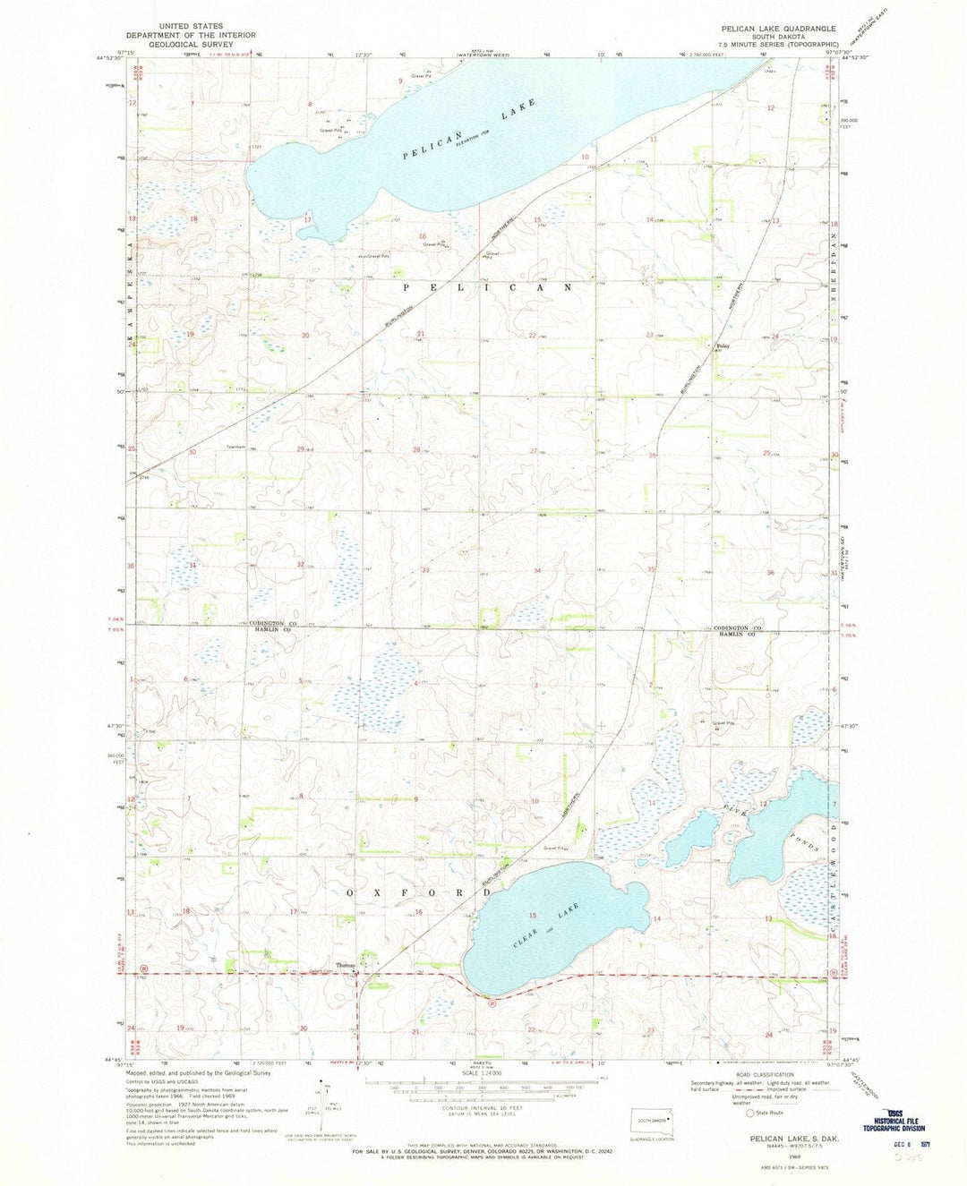 1969 Pelican Lake, SD - South Dakota - USGS Topographic Map