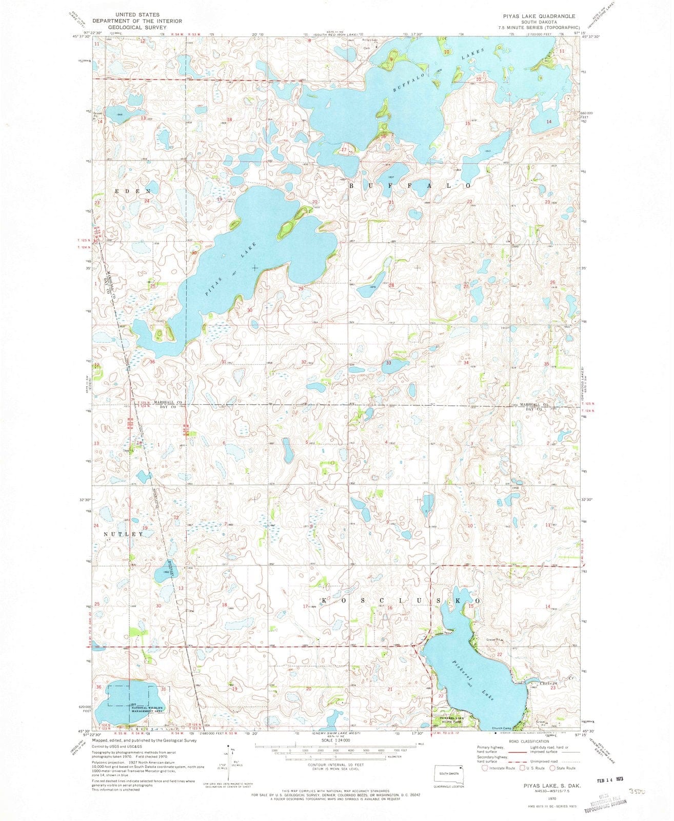 1970 Piyas Lake, SD - South Dakota - USGS Topographic Map