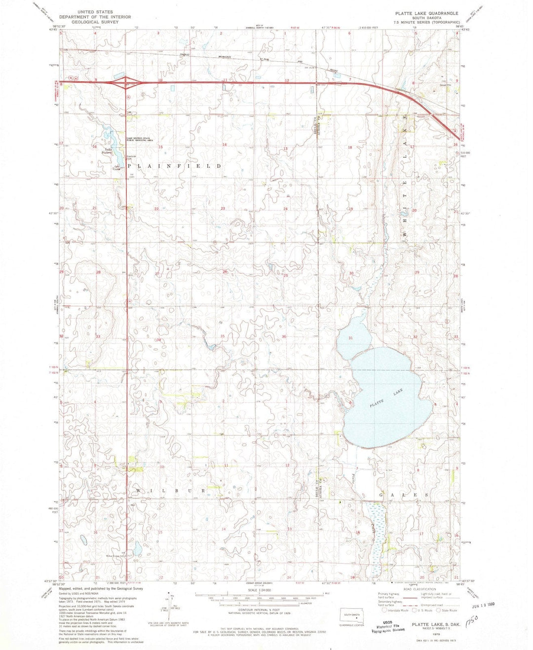 1979 Platte Lake, SD - South Dakota - USGS Topographic Map