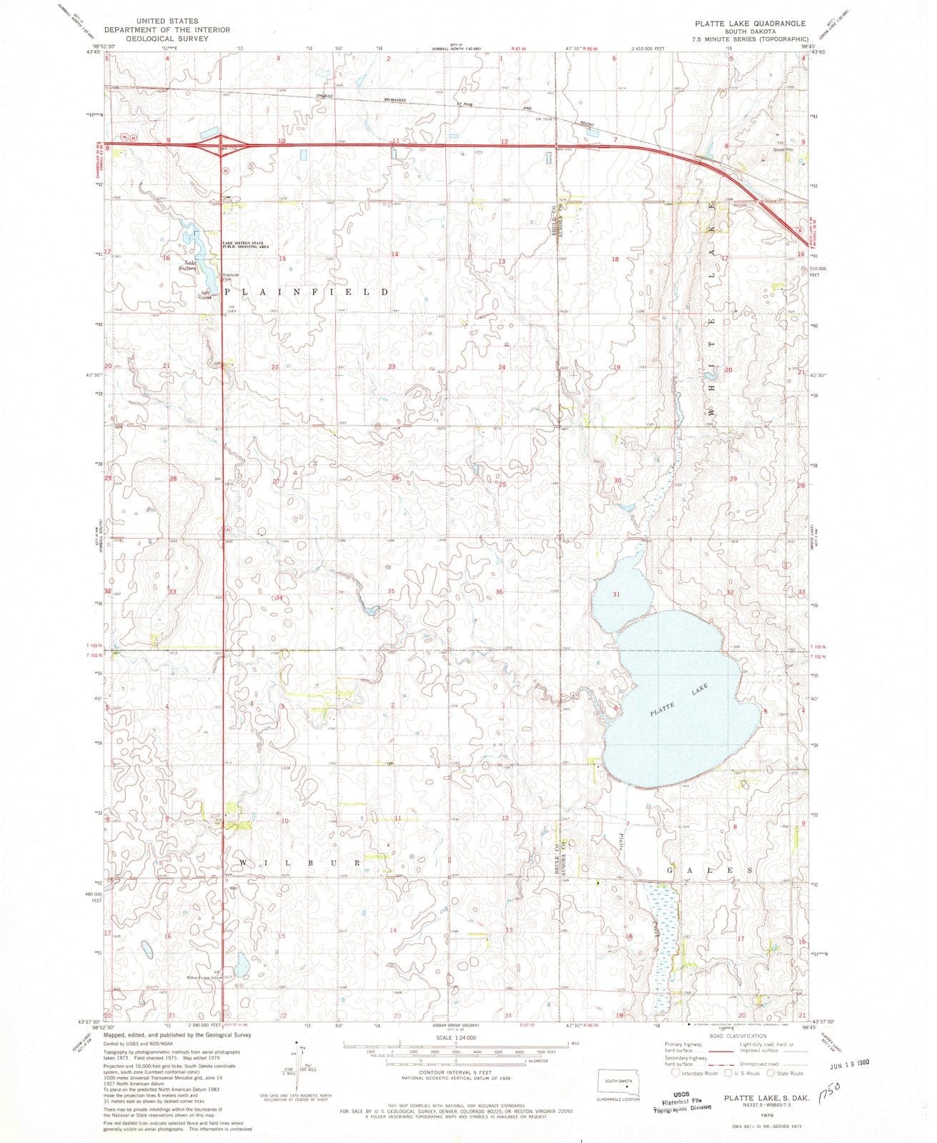 1979 Platte Lake, SD - South Dakota - USGS Topographic Map