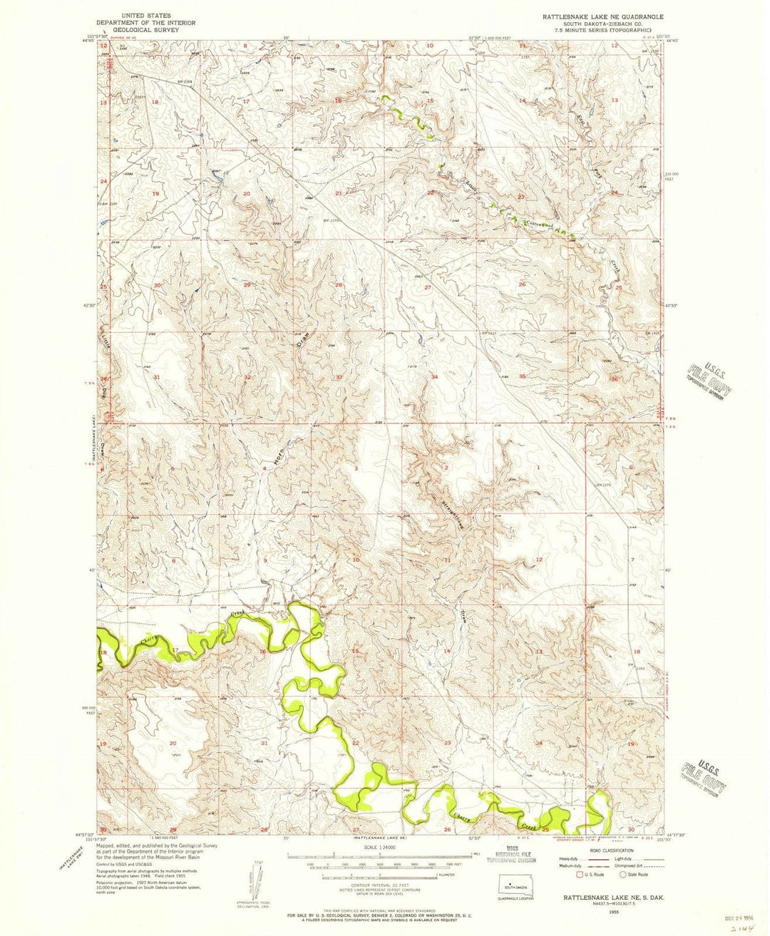 1955 Rattlesnake Lake, SD - South Dakota - USGS Topographic Map