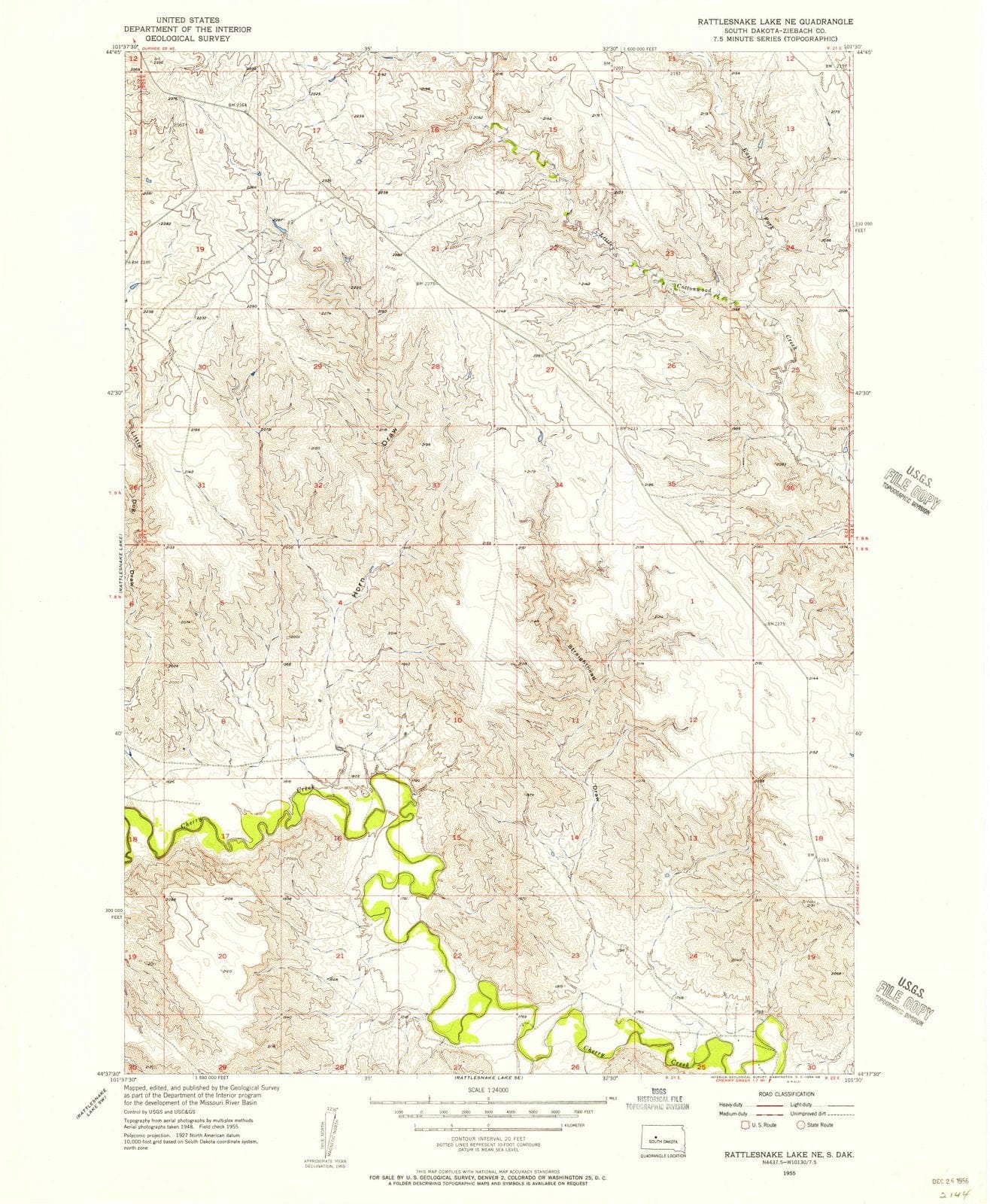 1955 Rattlesnake Lake, SD - South Dakota - USGS Topographic Map