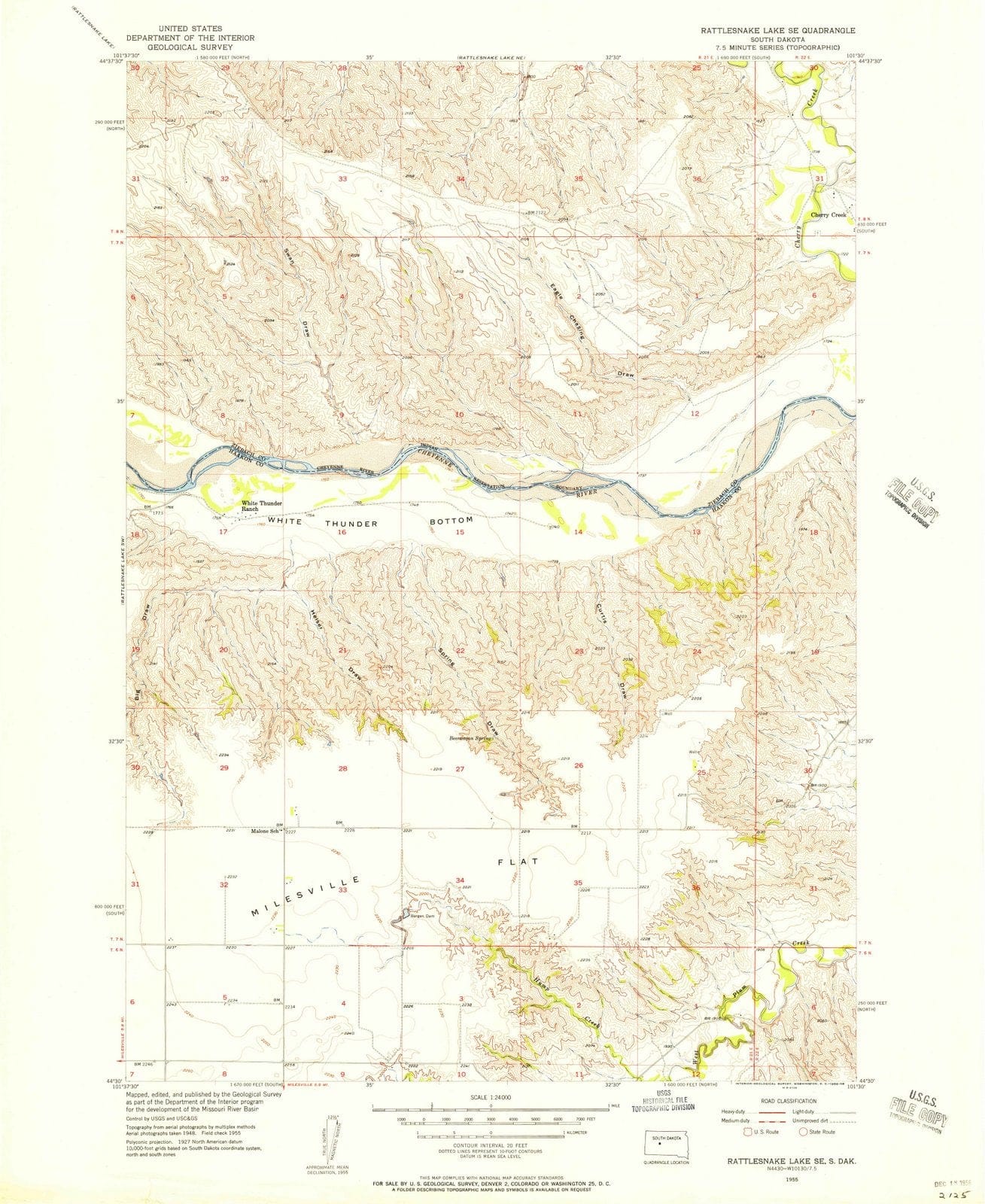 1955 Rattlesnake Lake, SD - South Dakota - USGS Topographic Map