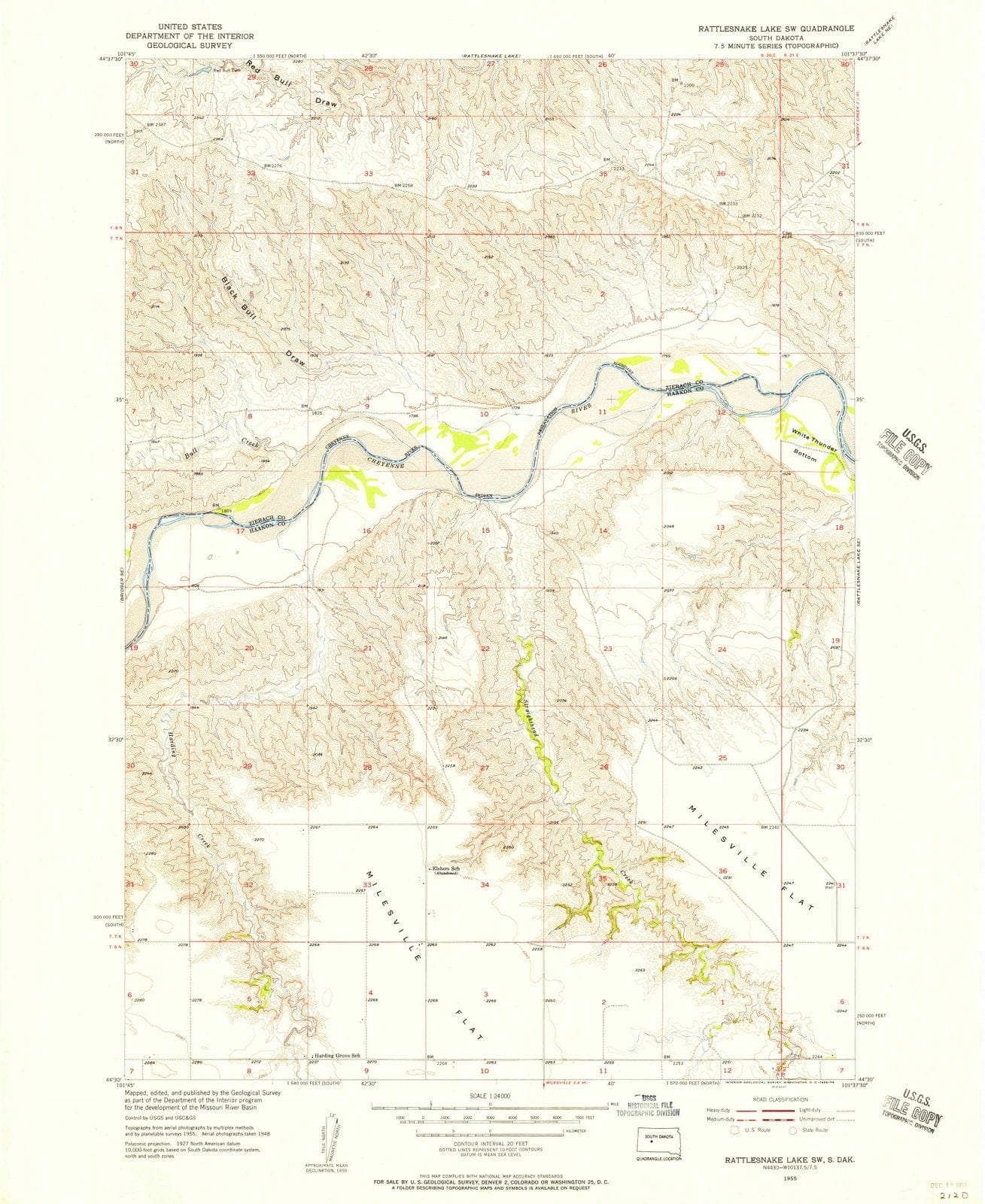 1955 Rattlesnake Lake, SD - South Dakota - USGS Topographic Map