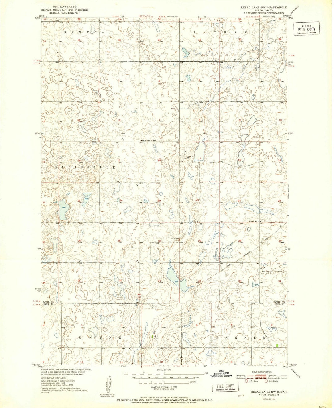 1951 Rezac Lake, SD - South Dakota - USGS Topographic Map