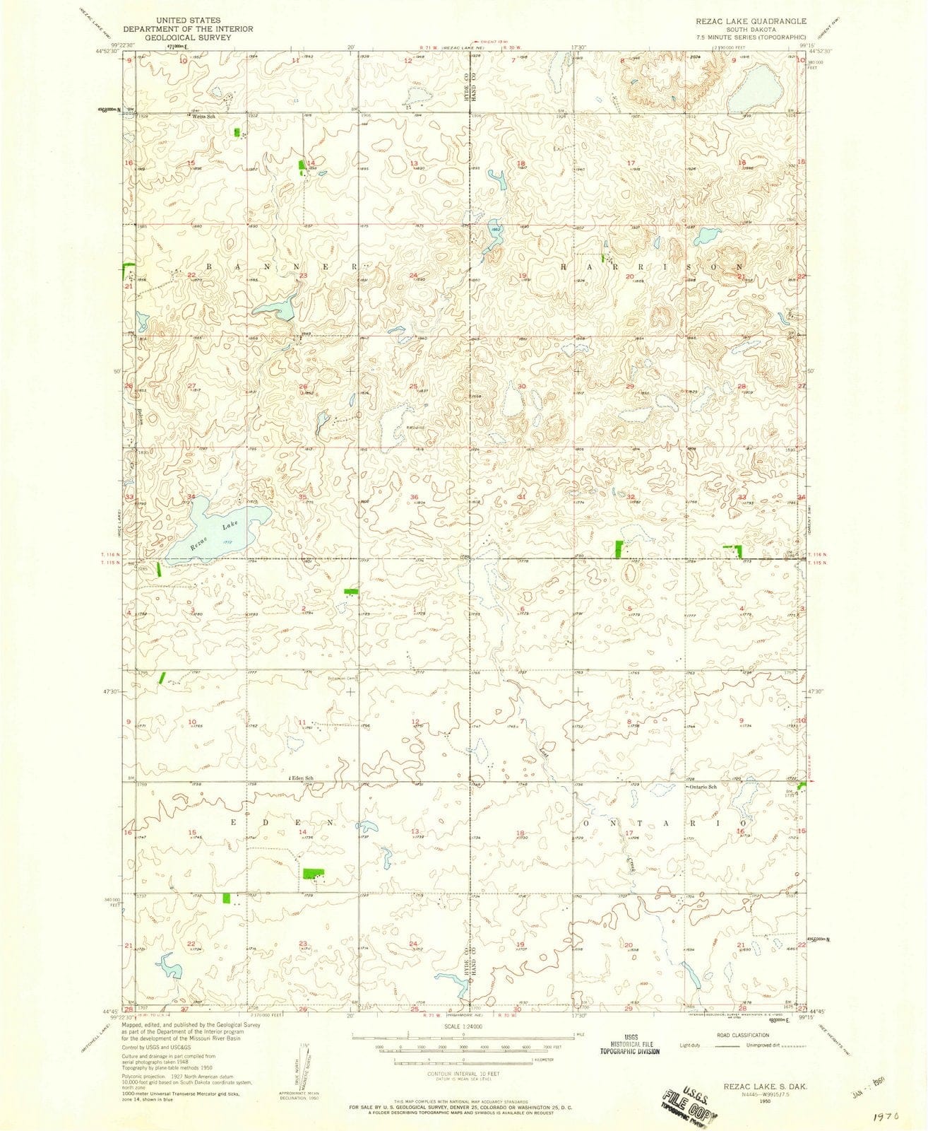 1950 Rezac Lake, SD - South Dakota - USGS Topographic Map