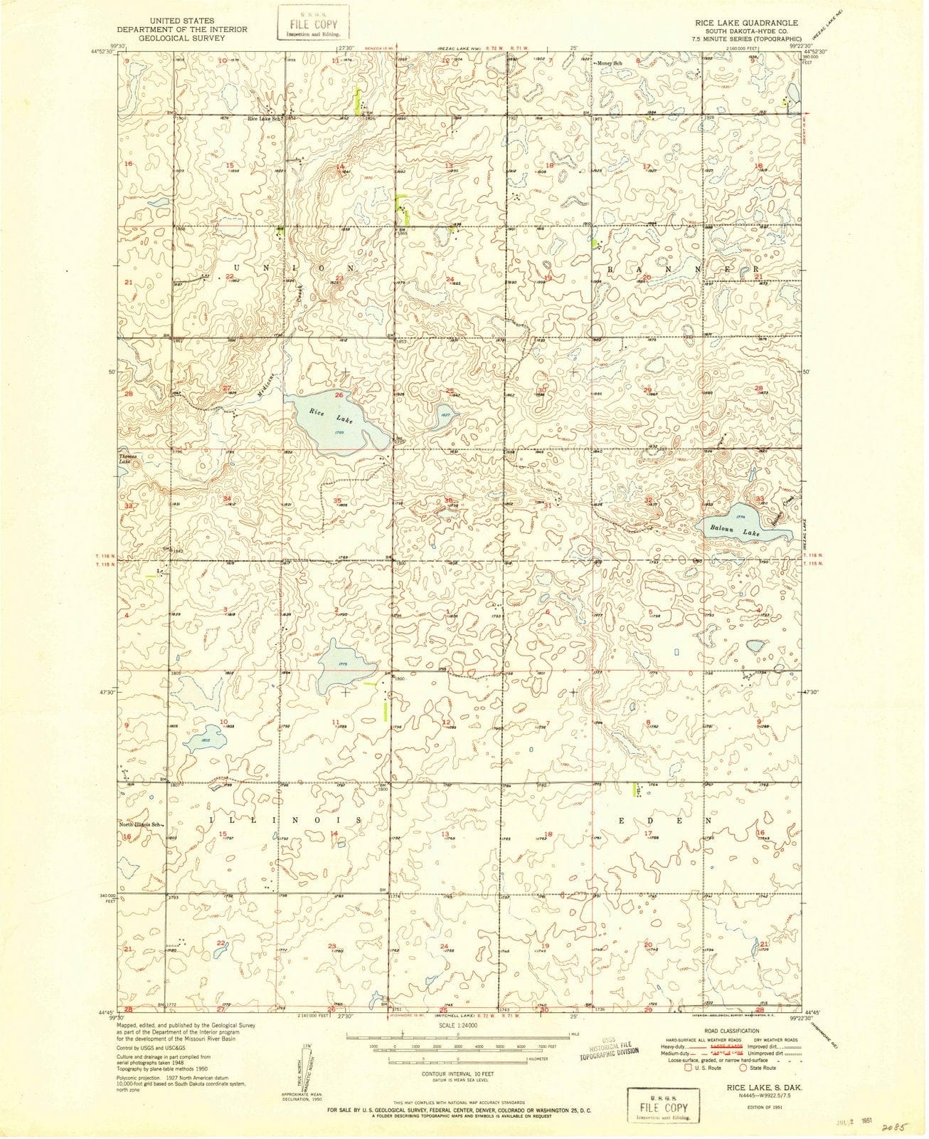 1951 Rice Lake, SD - South Dakota - USGS Topographic Map