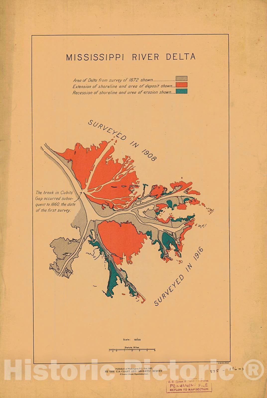 Historic Nautical Map - Mississippi River Delta, 1917 NOAA Cartographic - Mississippi (MS) - Vintage Wall Art