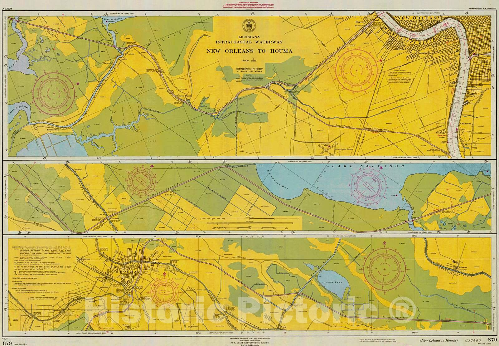 Historic Nautical Map - New Orleans To Houma, 1953 NOAA Chart - Louisiana (LA) - Vintage Wall Art