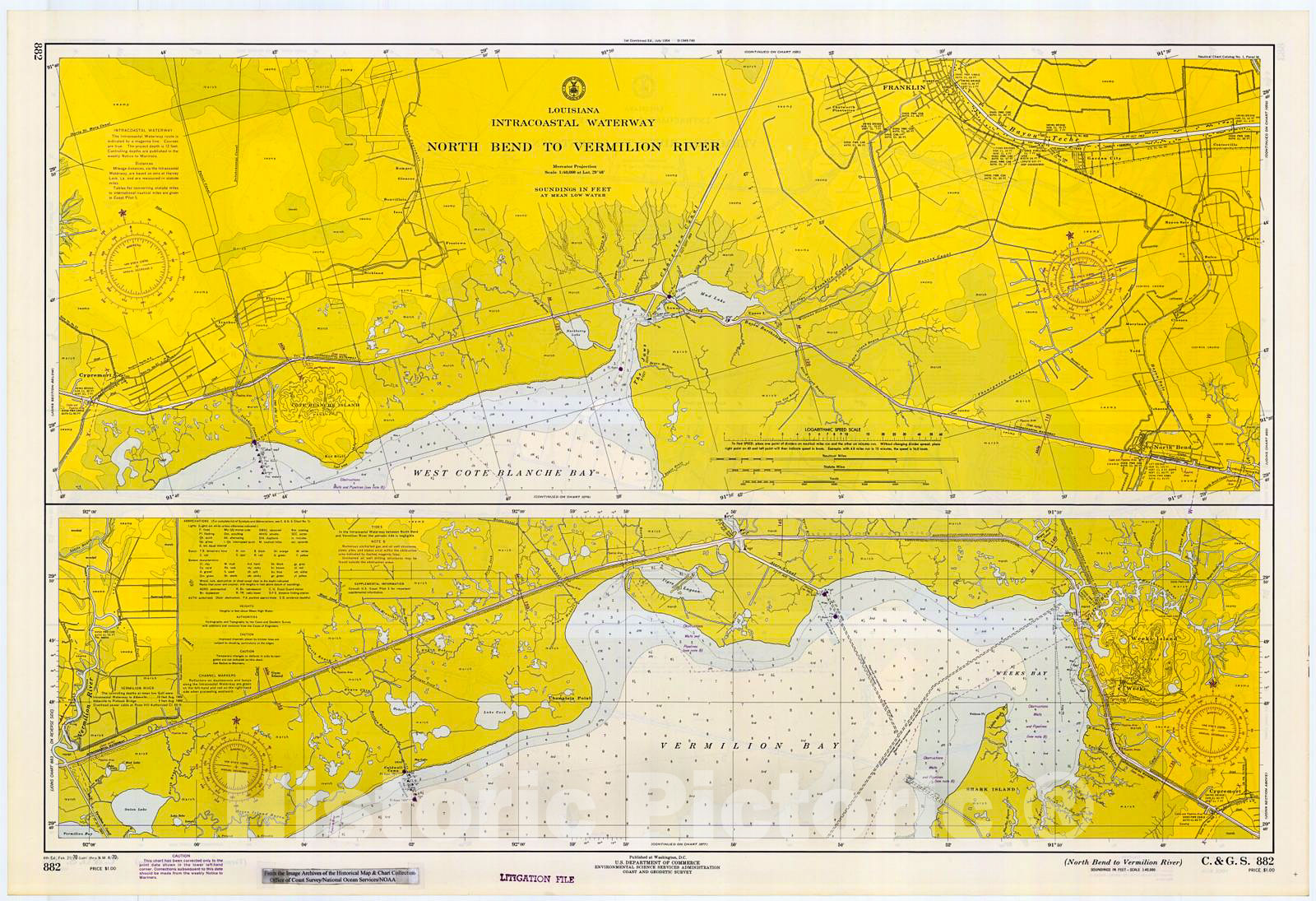 Historic Nautical Map - North Bend To Vermilion River, 1970 NOAA Chart - Louisiana (LA) - Vintage Wall Art