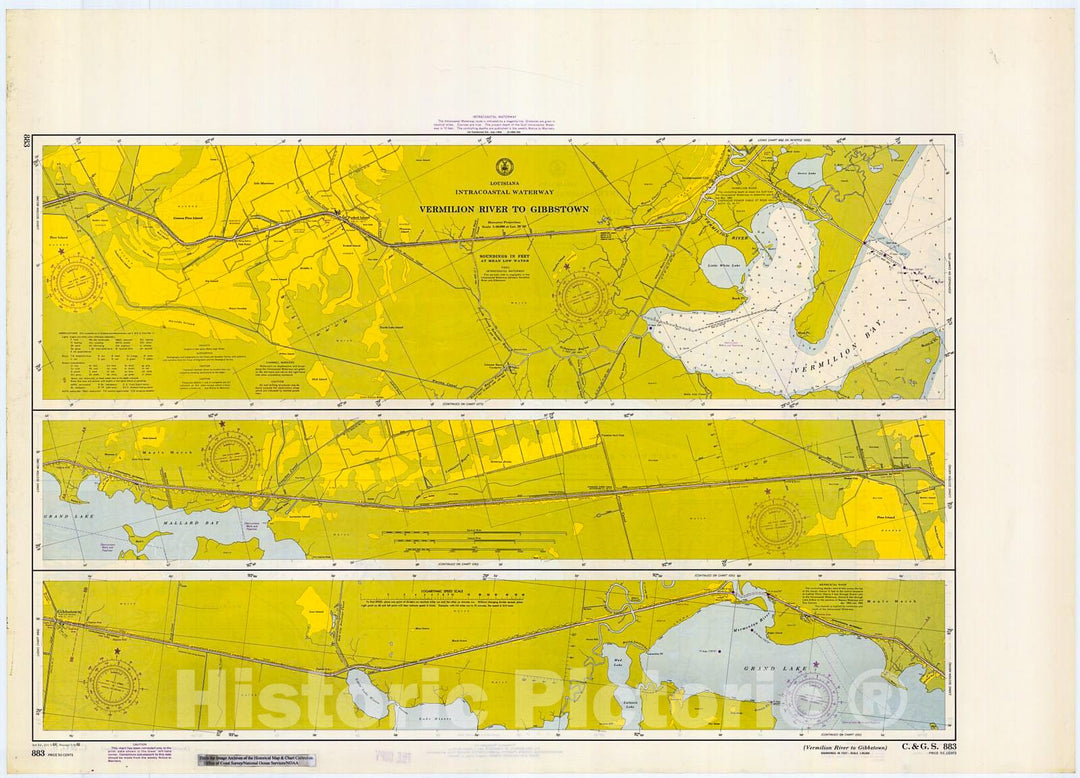 Historic Nautical Map - Vermilion River To Gibbstown, 1966 NOAA Chart - Louisiana (LA) - Vintage Wall Art