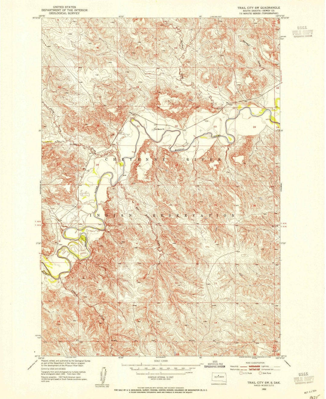 1952 Trail City, SD - South Dakota - USGS Topographic Map