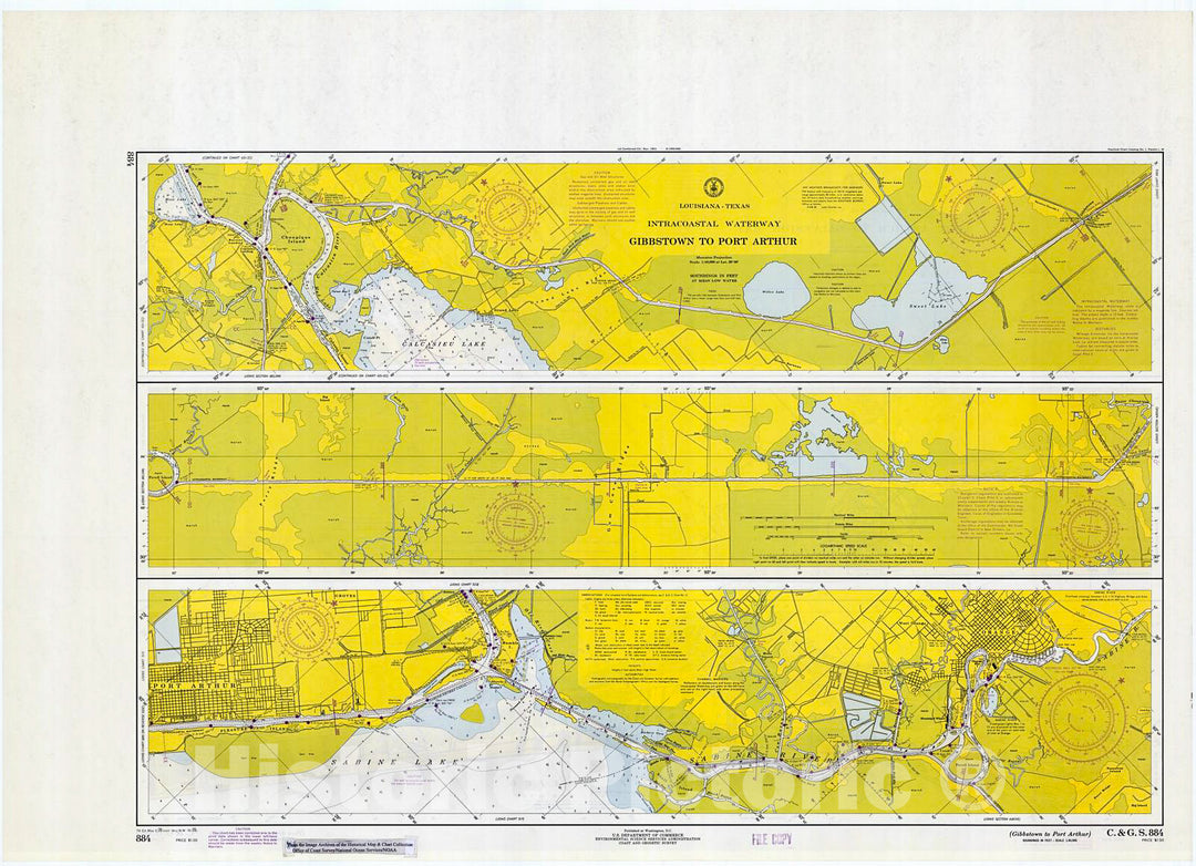 Historic Nautical Map - Intracoastal Waterway : Gibbstown To Port Arthur, 1970 NOAA Chart - Louisiana, Texas (LA, TX) - Vintage Wall Art