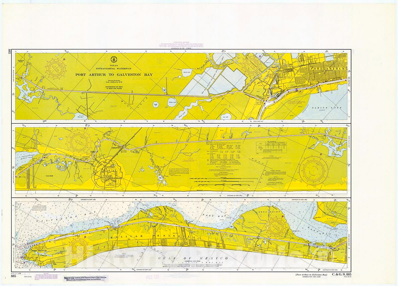 Historic Nautical Map - Port Arthur To Galveston Bay, 1968 NOAA Chart - Texas (TX) - Vintage Wall Art