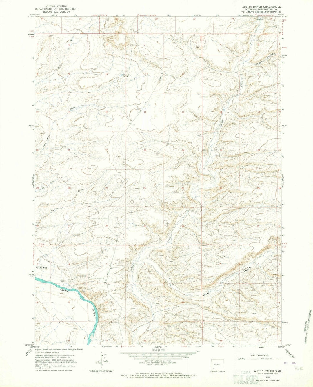 1961 Austin Ranch, WY - Wyoming - USGS Topographic Map