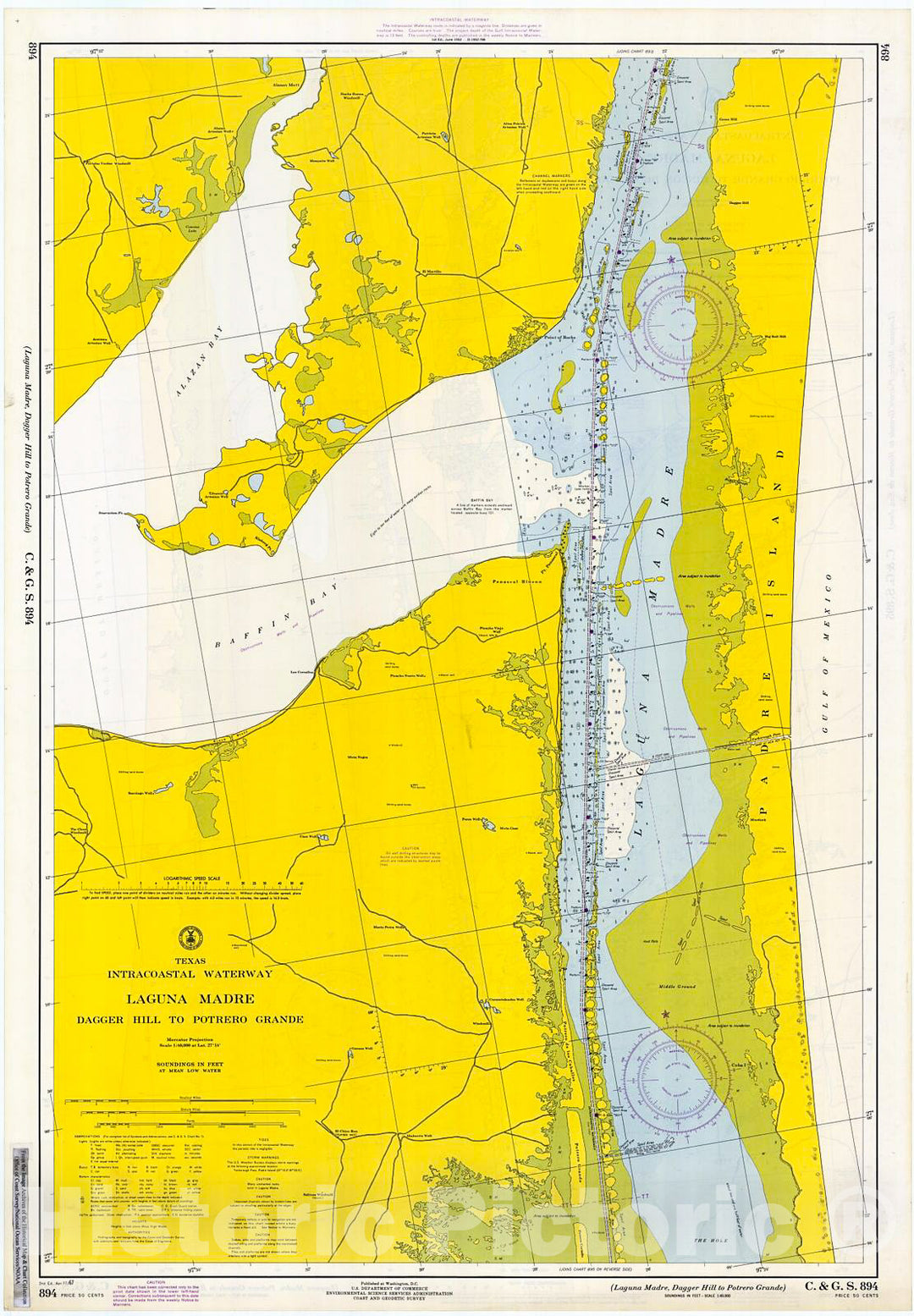 Historic Nautical Map - Lana Madre : Dagger Hill To Potrero Grande, 1967 NOAA Chart - Texas (TX) - Vintage Wall Art