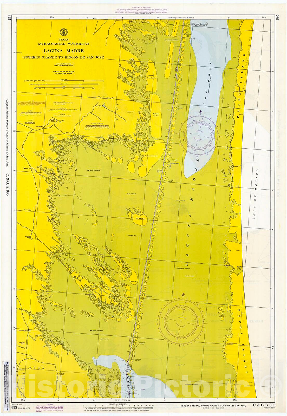 Historic Nautical Map - Laguna Madre : Potrero Grande To Rincon De San Jose, 1967 NOAA Chart - Texas (TX) - Vintage Wall Art