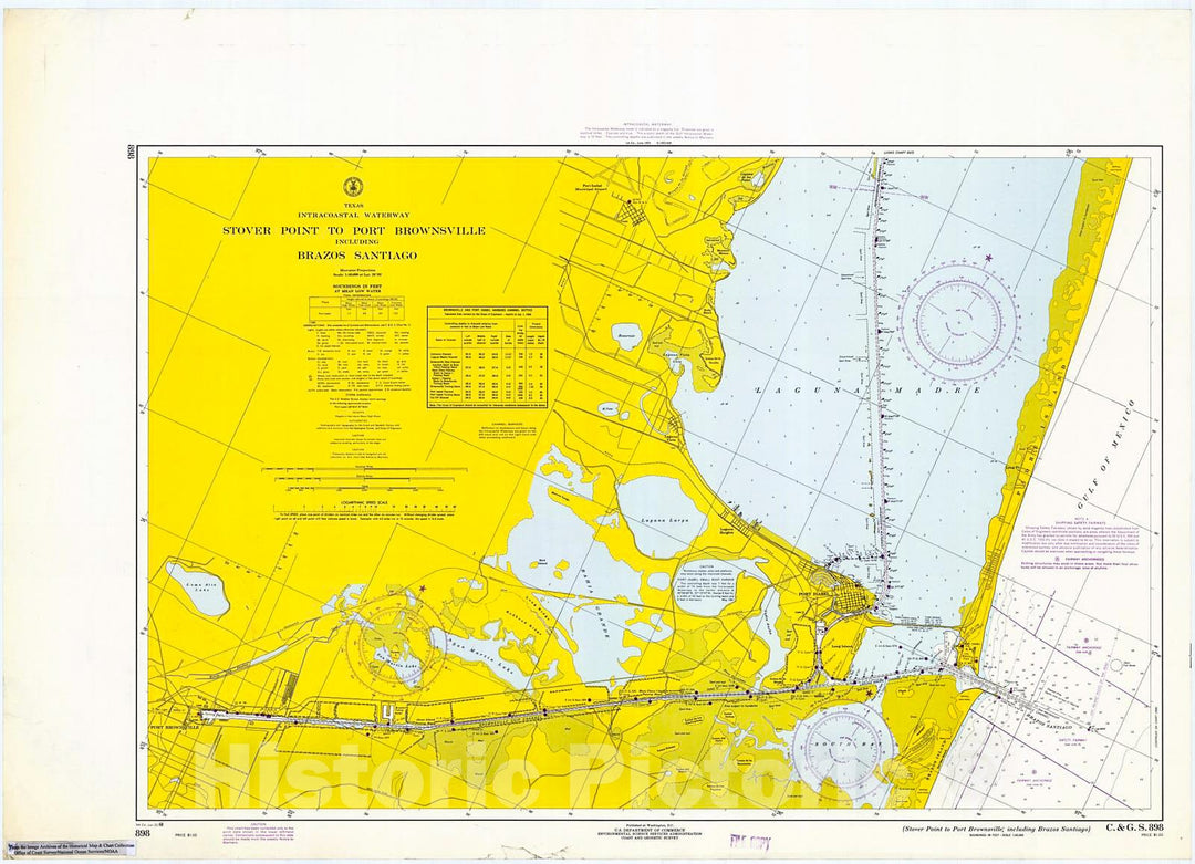 Historic Nautical Map - Stover Point To Port Brownsville Including Brazos Santiago, 1968 NOAA Chart - Texas (TX) - Vintage Wall Art