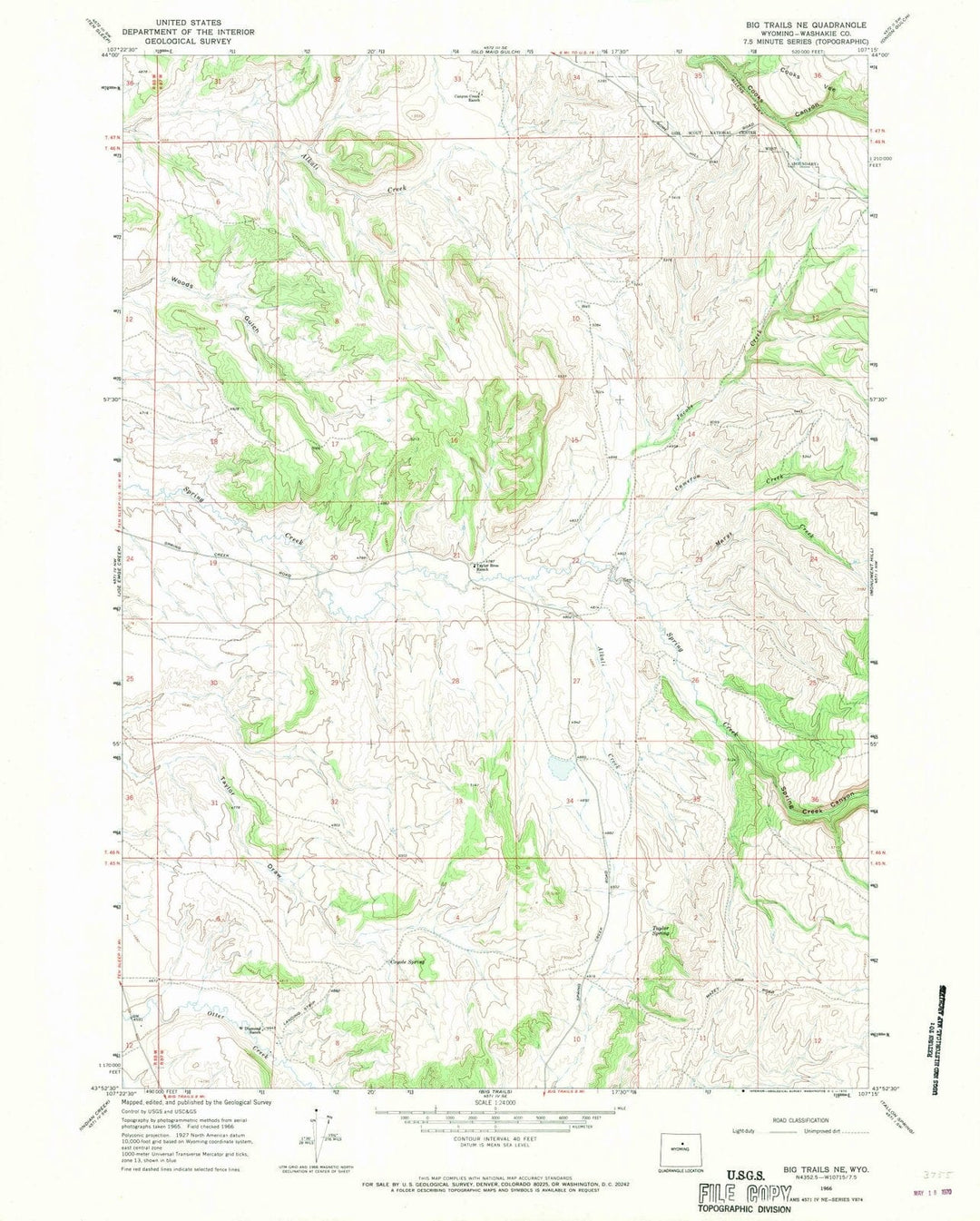 1966 Big Trails, WY - Wyoming - USGS Topographic Map