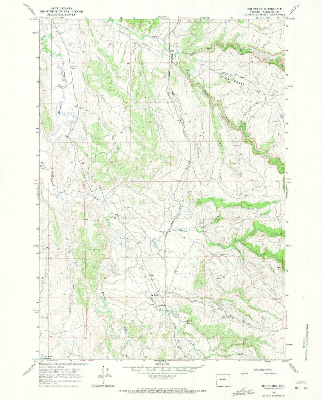 1966 Big Trails, WY - Wyoming - USGS Topographic Map v2