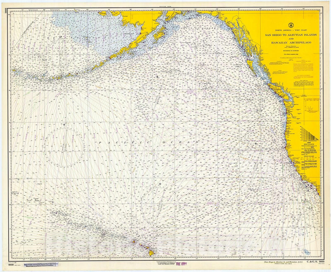 Historic Nautical Map - San Diego To Aleutian Is. And Hawaiian Arch, 1965 NOAA Chart - California, Alaska (CA, AK) - Vintage Wall Art