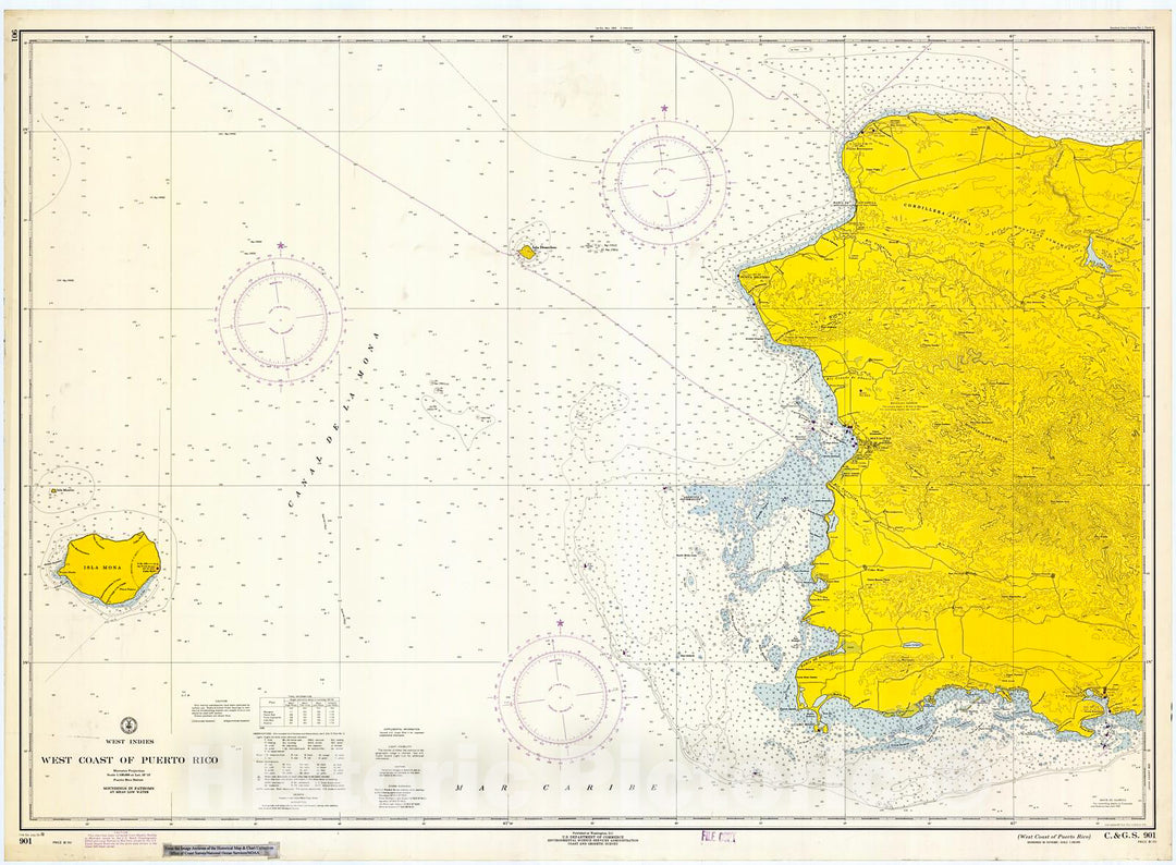 Historic Nautical Map - West Coast Of Puerto Rico, 1970 NOAA Chart - WINVintage Wall Art