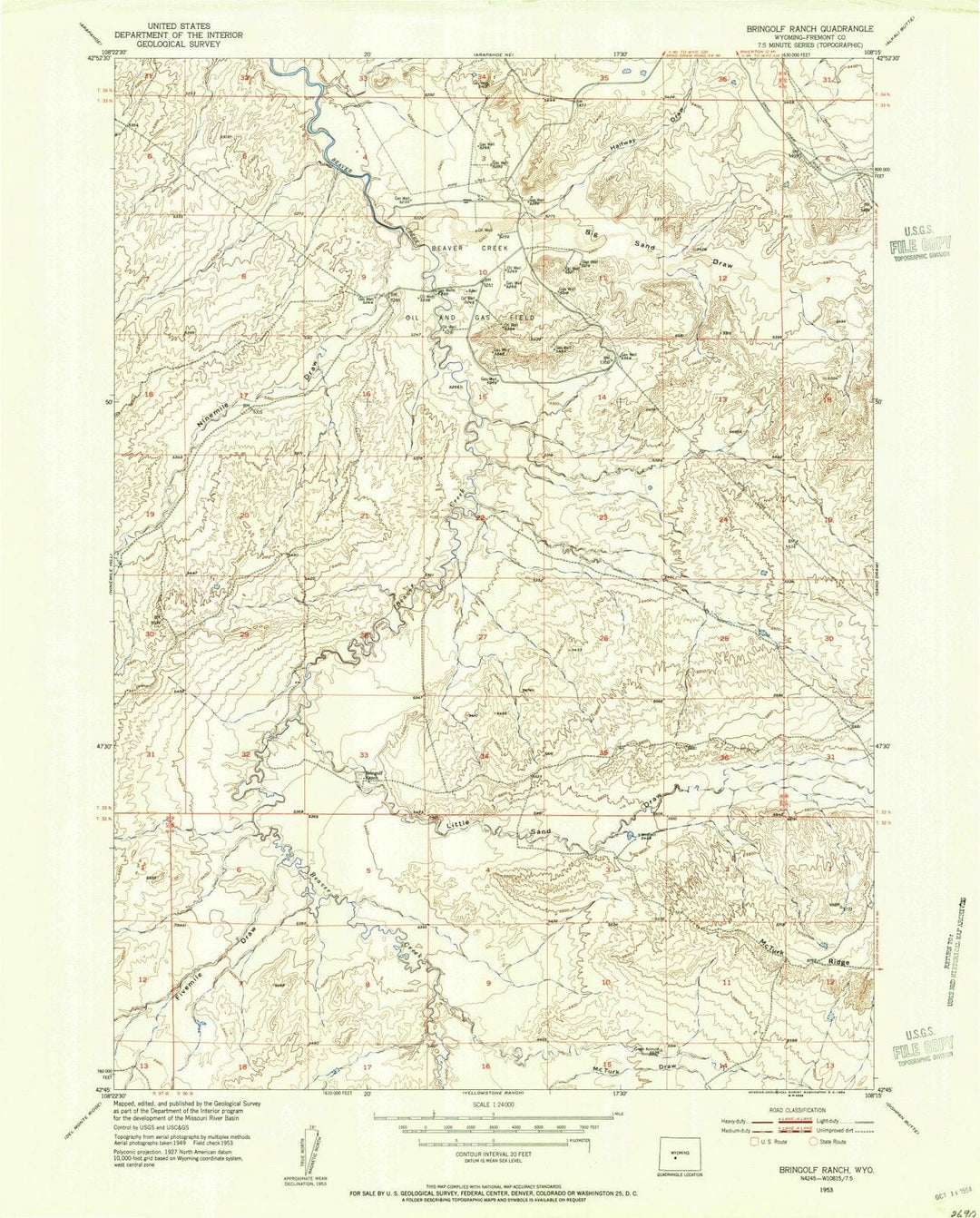 1953 Bringolf Ranch, WY - Wyoming - USGS Topographic Map