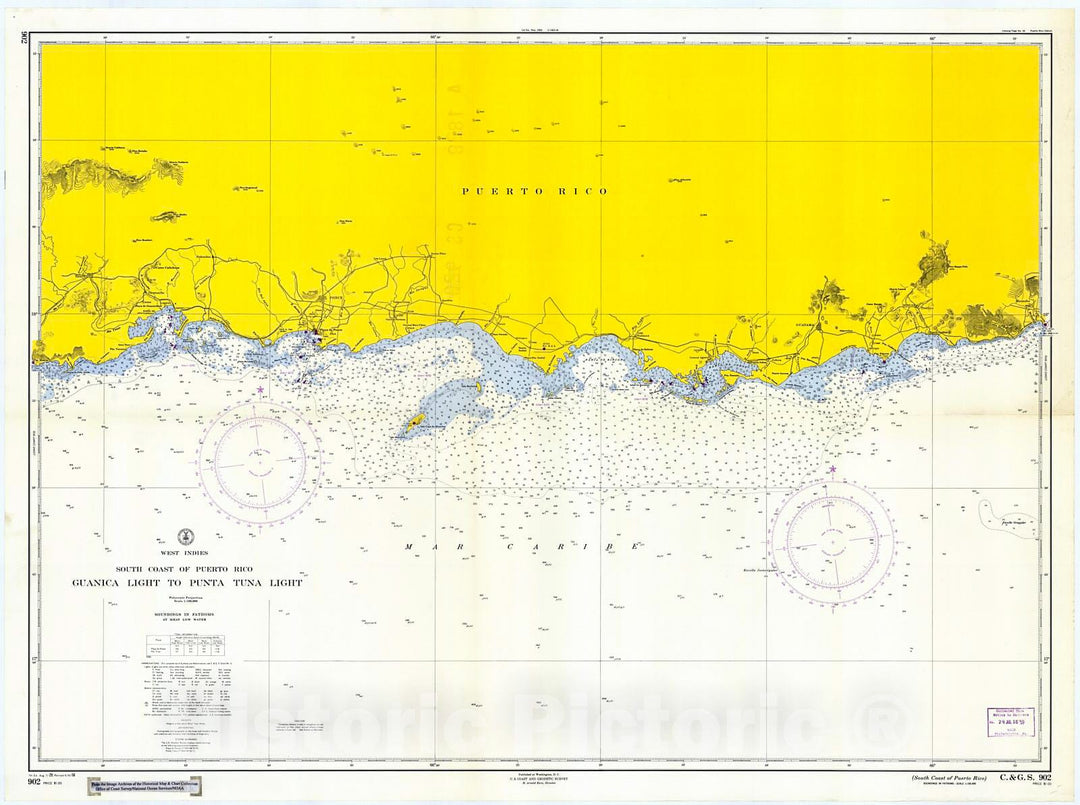 Historic Nautical Map - South Coast Of Puerto Rico, 1958 NOAA Chart - Puerto Rico (PR) - Vintage Wall Art