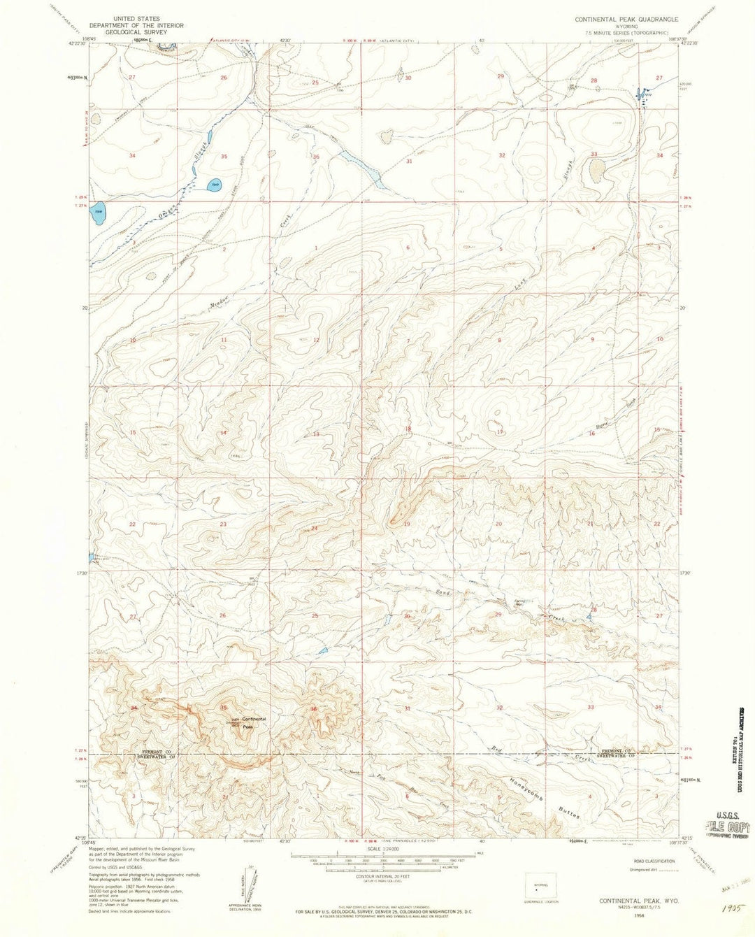 1958 Continental Peak, WY - Wyoming - USGS Topographic Map