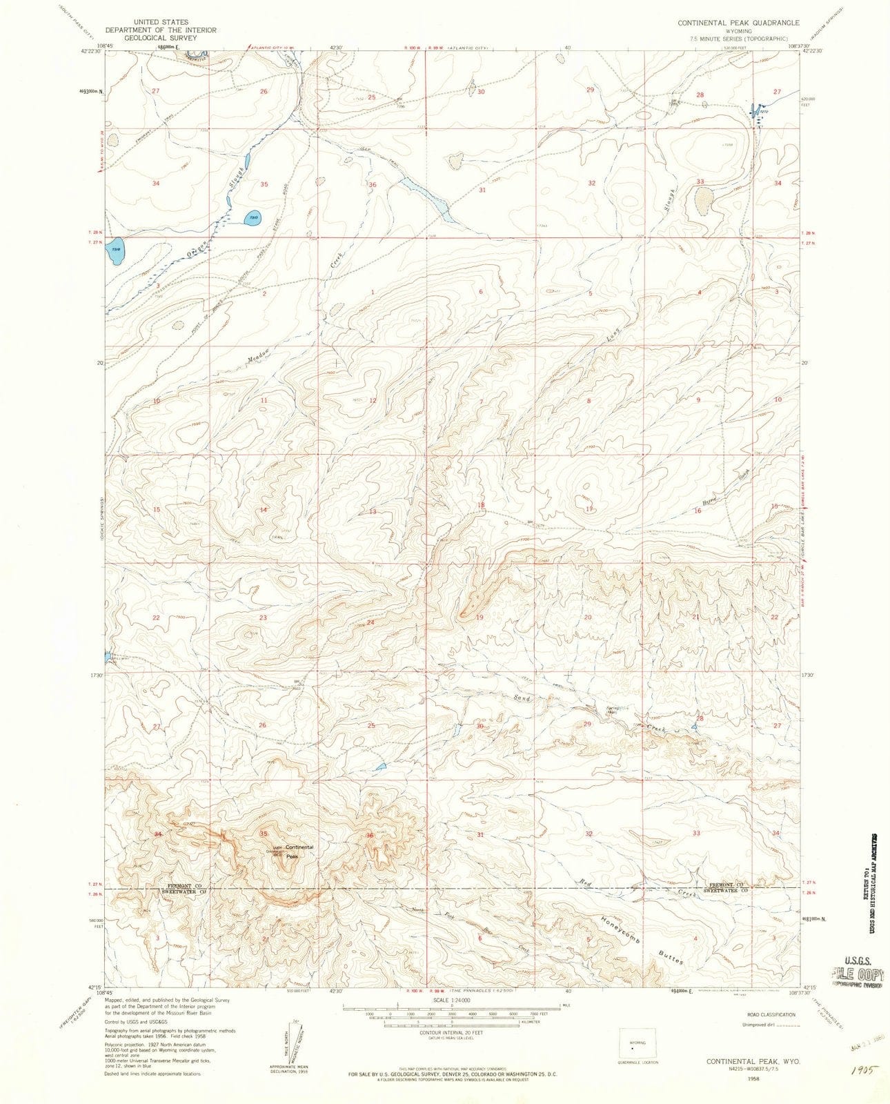 1958 Continental Peak, WY - Wyoming - USGS Topographic Map