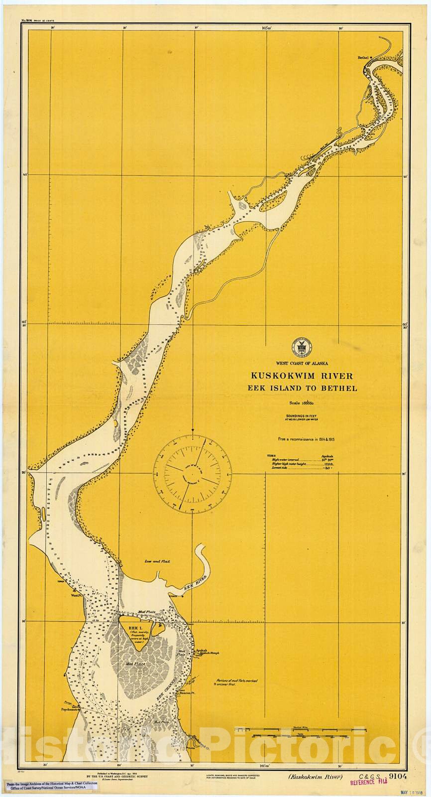 Historic Nautical Map - Kuskokwim River : Eek Island To Bethel, 1916 NOAA Chart - Alaska (AK) - Vintage Wall Art