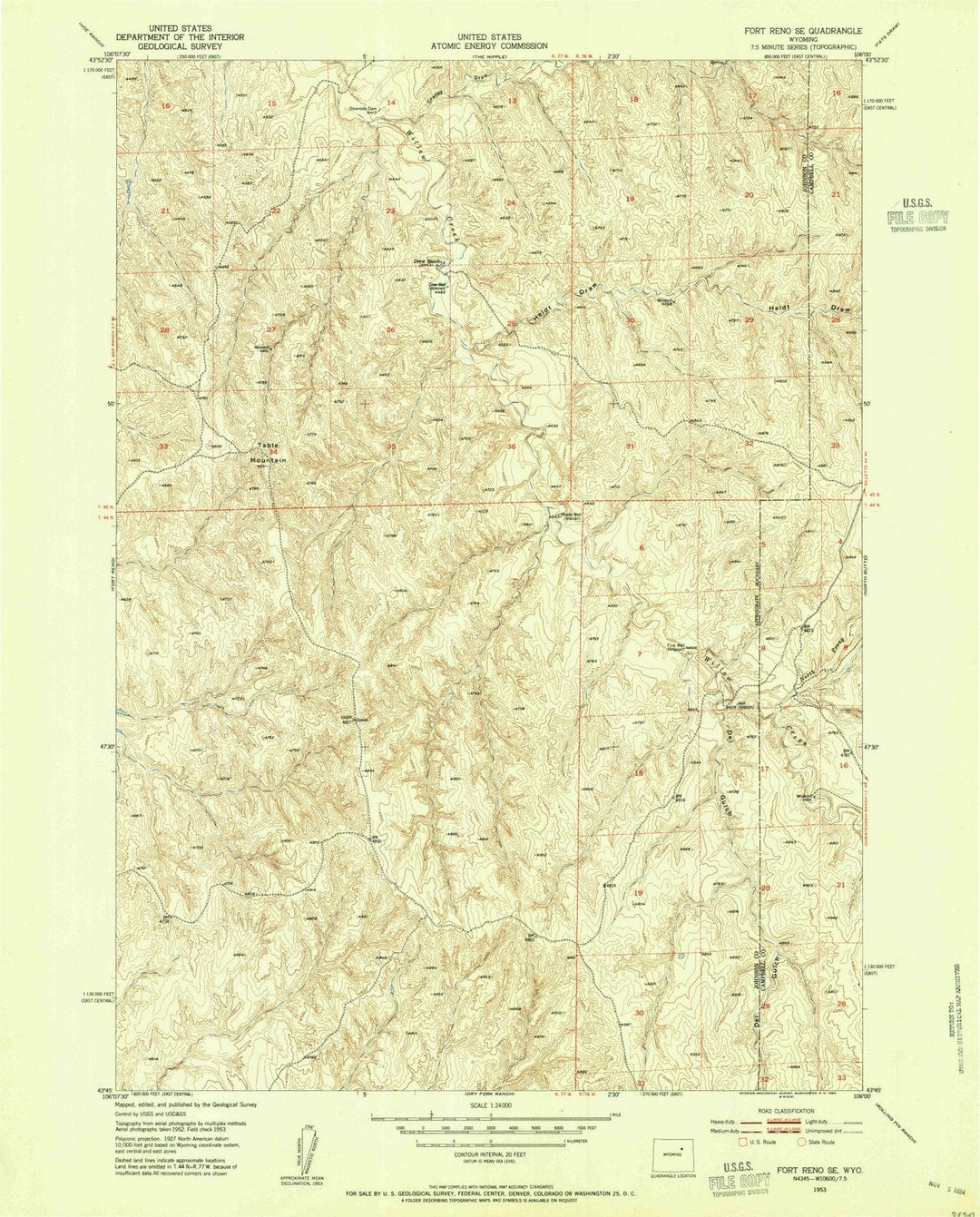 1953 Fort Reno, WY - Wyoming - USGS Topographic Map