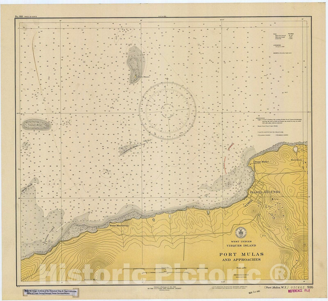 Historic Nautical Map - Port Mulas, W. I, 1930 NOAA Chart - Puerto Rico (PR) - Vintage Wall Art