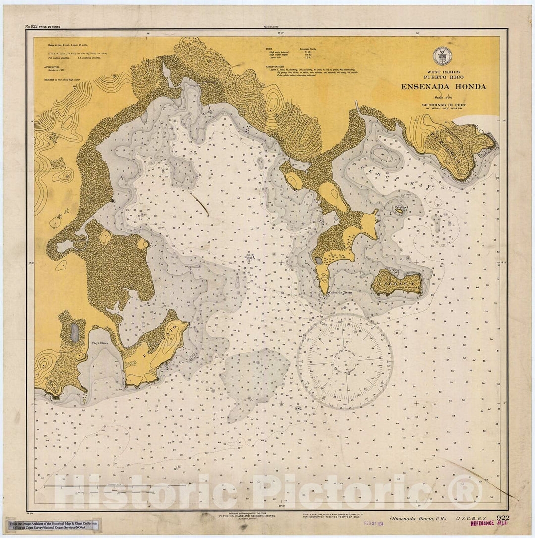 Historic Nautical Map - Ensenada Honda, P.R, 1934 NOAA Chart - Puerto Rico (PR) - Vintage Wall Art