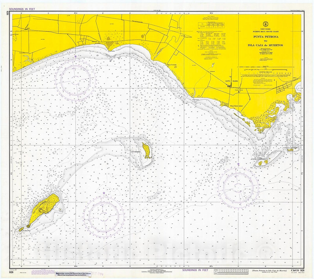 Historic Nautical Map - Punta Petrona To Isla Caja De Muertos, 1972 NOAA Chart - Puerto Rico (PR) - Vintage Wall Art