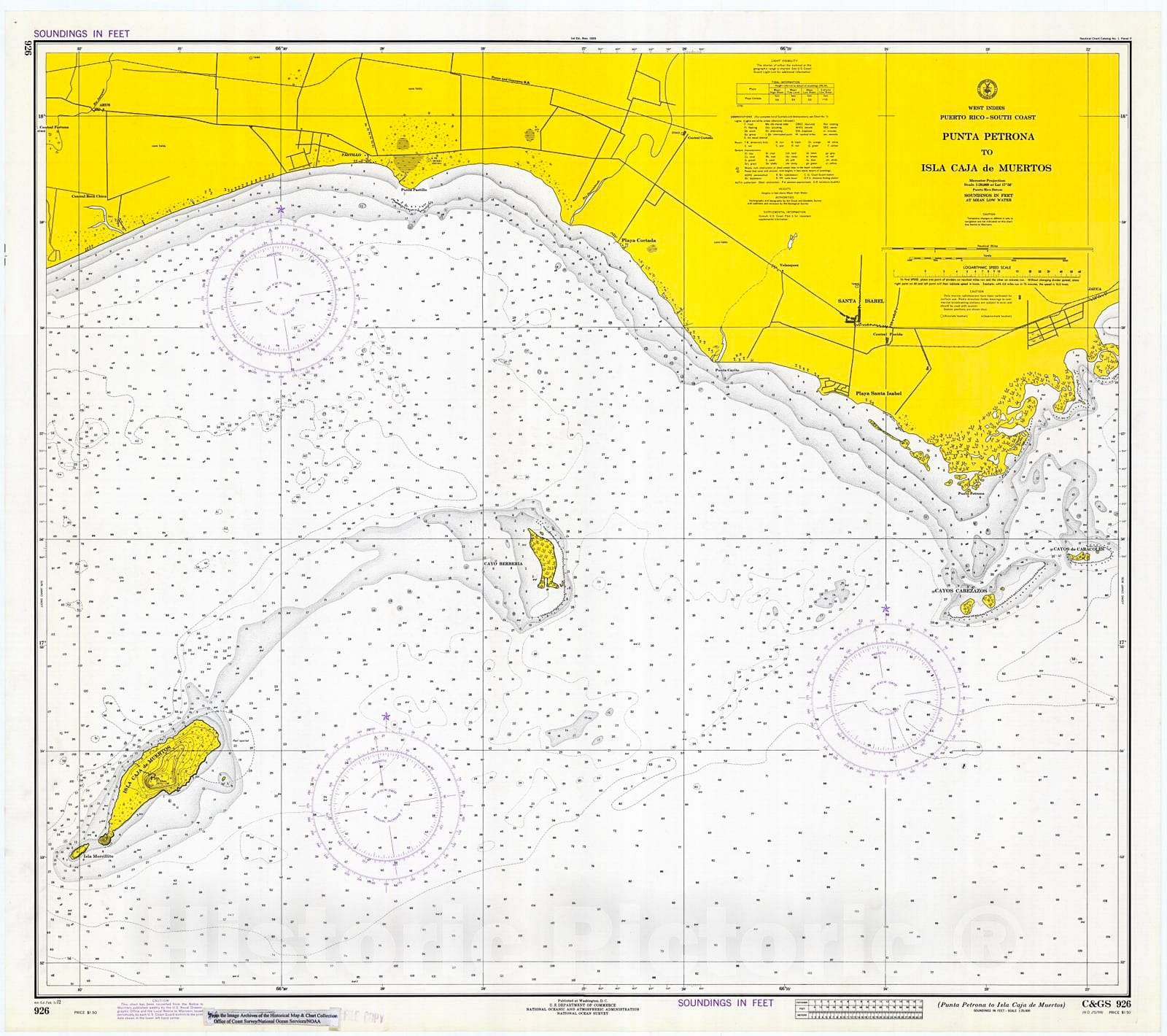 Historic Nautical Map - Punta Petrona To Isla Caja De Muertos, 1972 NOAA Chart - Puerto Rico (PR) - Vintage Wall Art