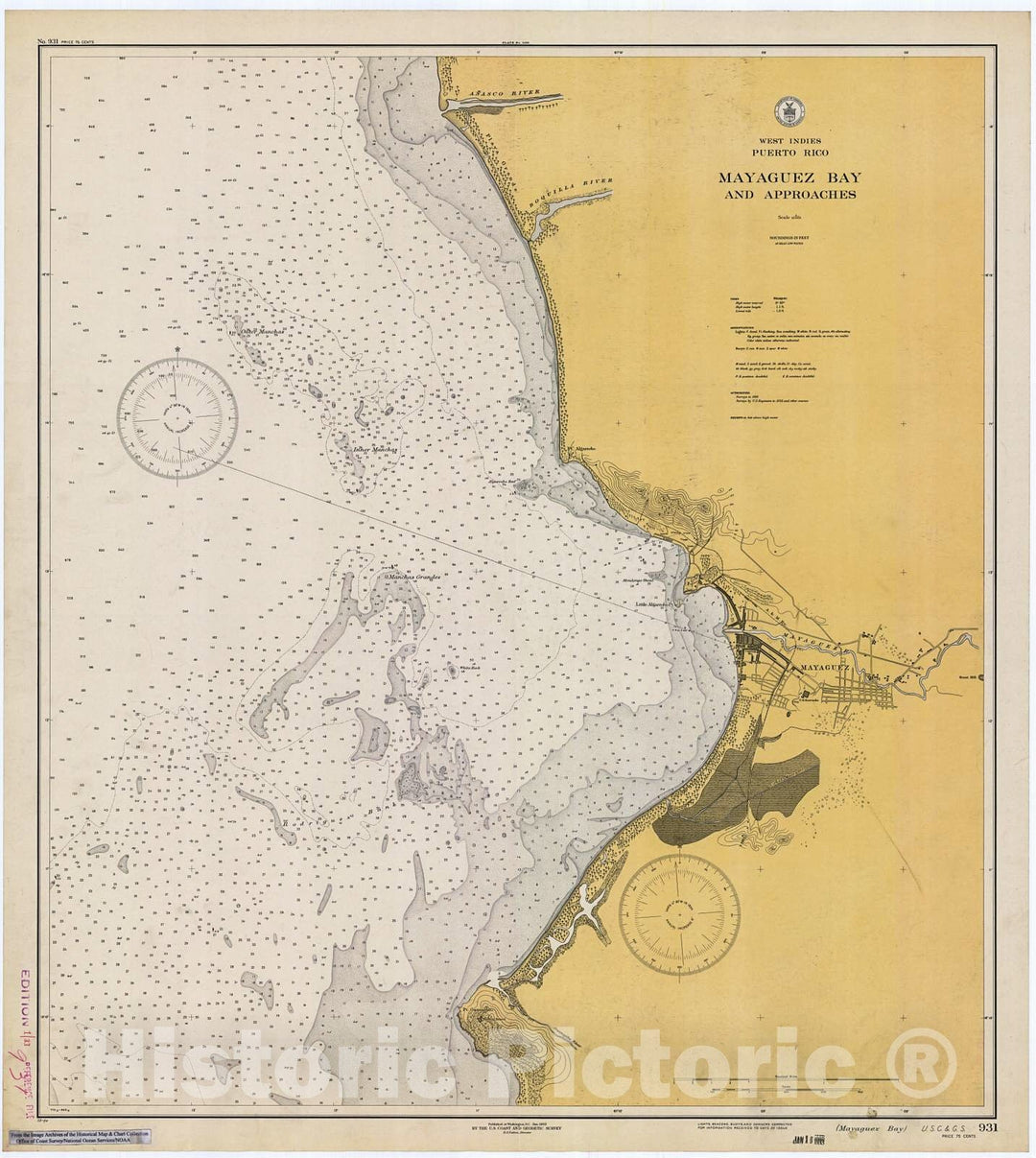 Historic Nautical Map - Mayaguez Bay, 1933 NOAA Chart - Puerto Rico (PR) - Vintage Wall Art